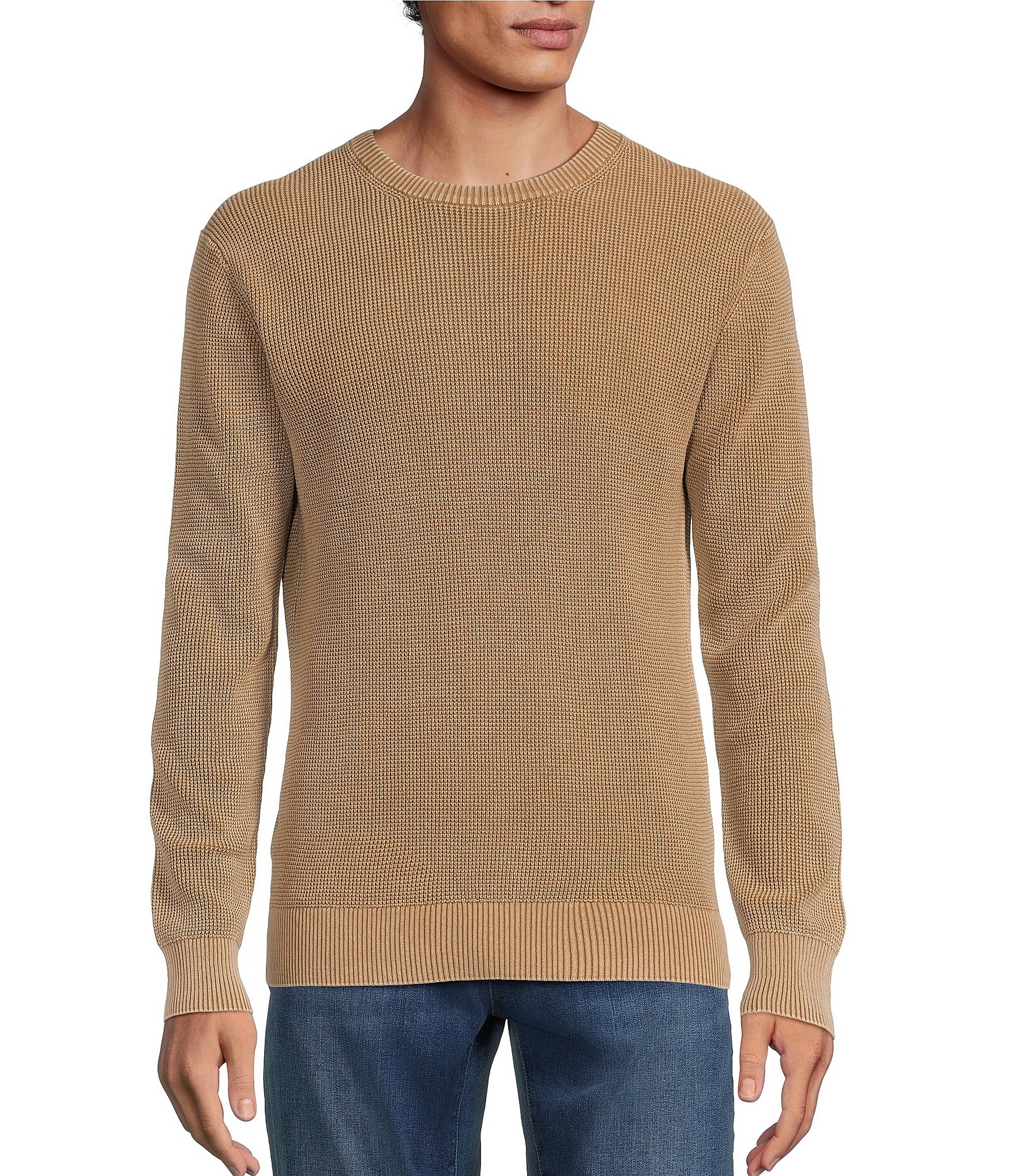 Rowm Long Sleeve Garment Dyed Waffle Crew Neck Sweater