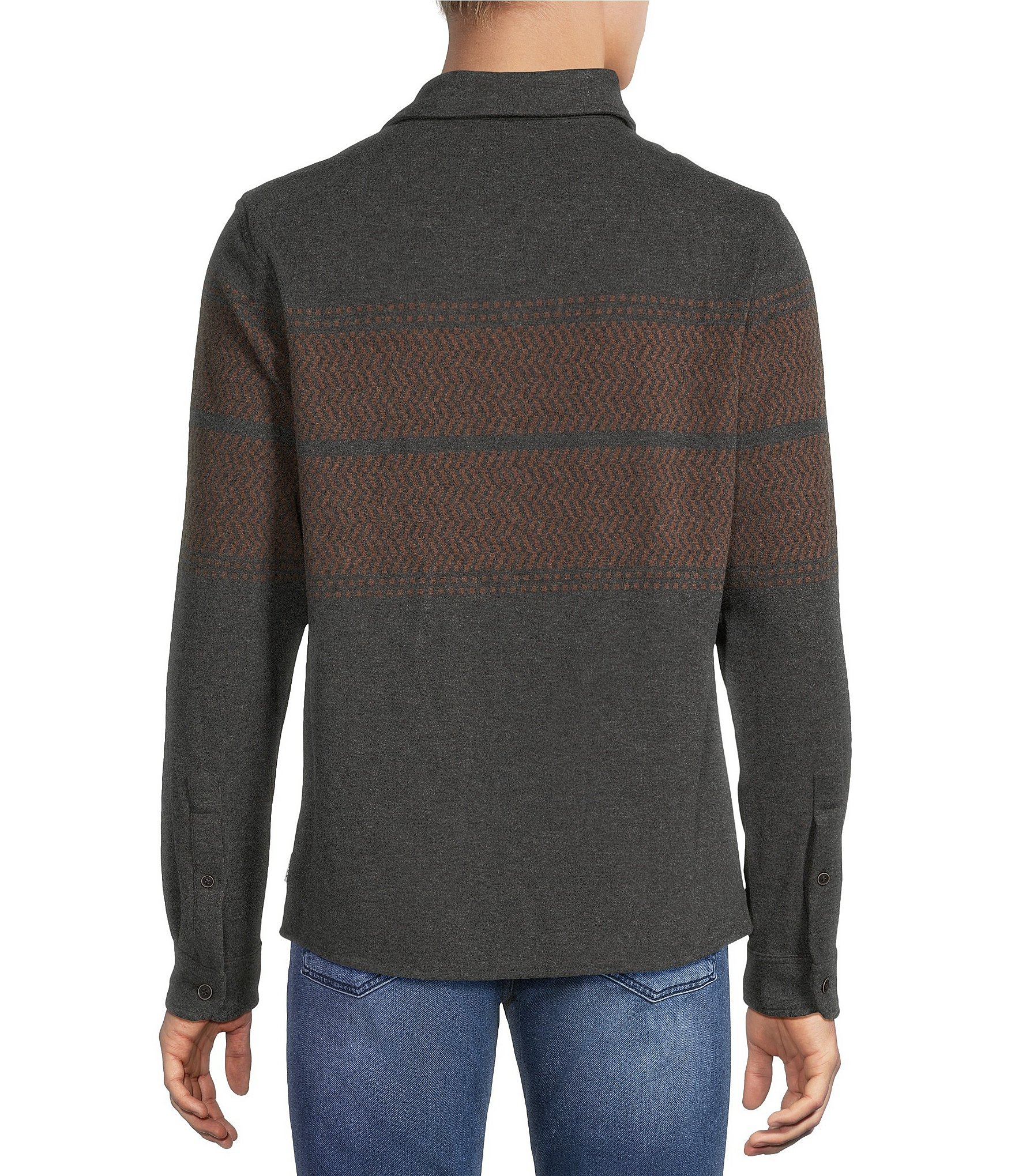 Rowm Long Sleeve Jacquard Chest Stripe Button Front Shirt