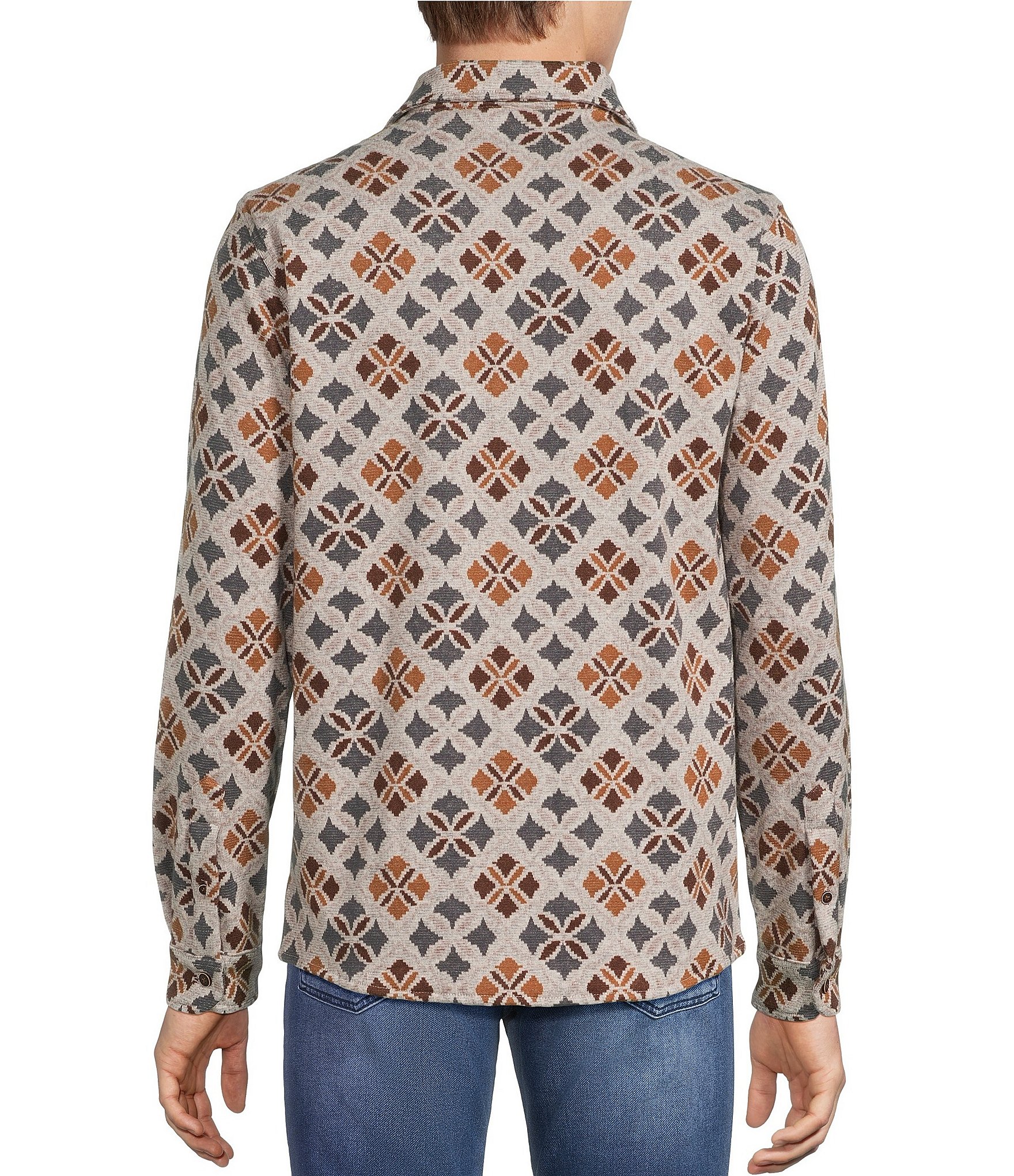 Rowm Long Sleeve Jacquard Multi Geo Print Button Front Shirt