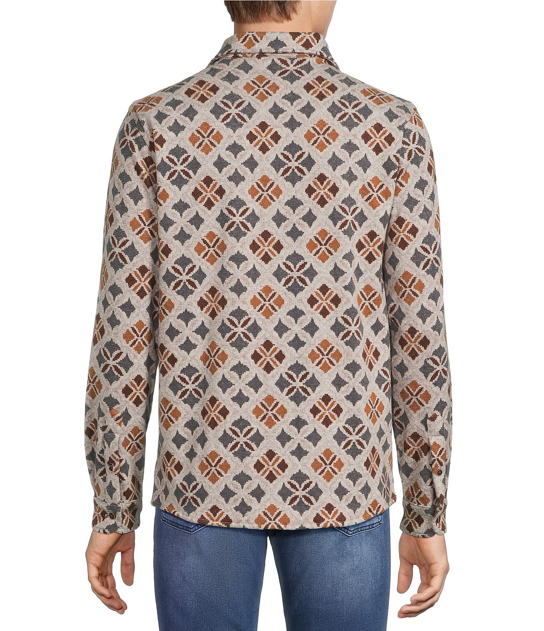 Rowm Long Sleeve Jacquard Multi Geo Print Button Front Shirt