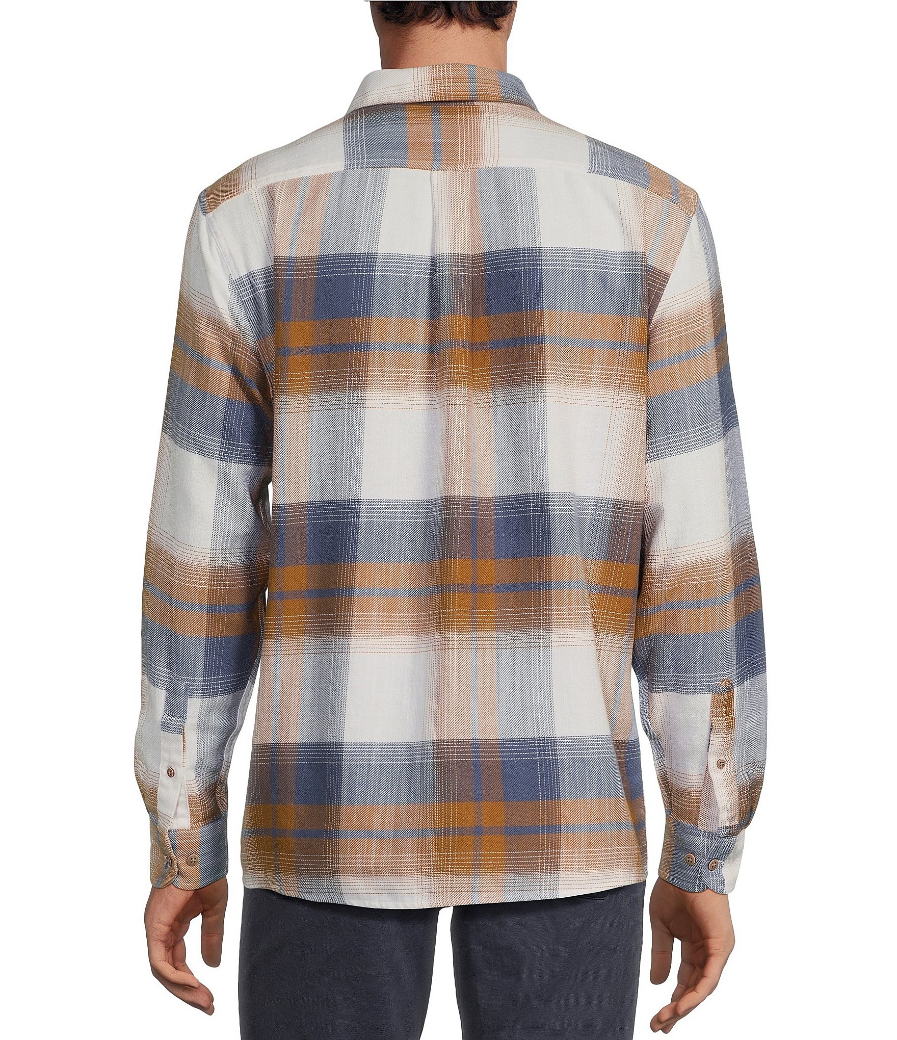 Rowm Long Sleeve Plaid Slub Button Front Woven Shirt