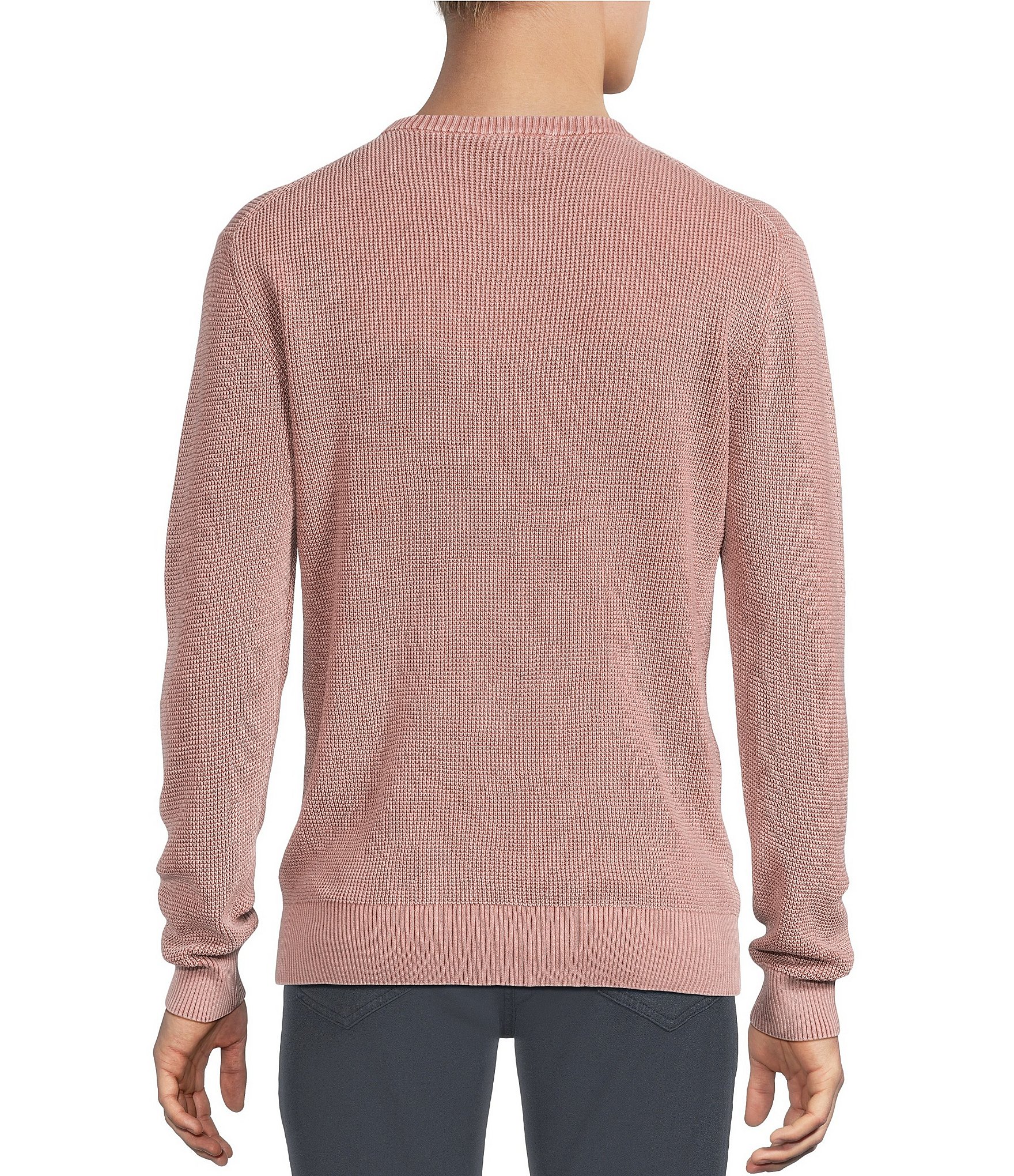 Rowm Long Sleeve solid Garment Dyed Waffle Crew Neck Sweater