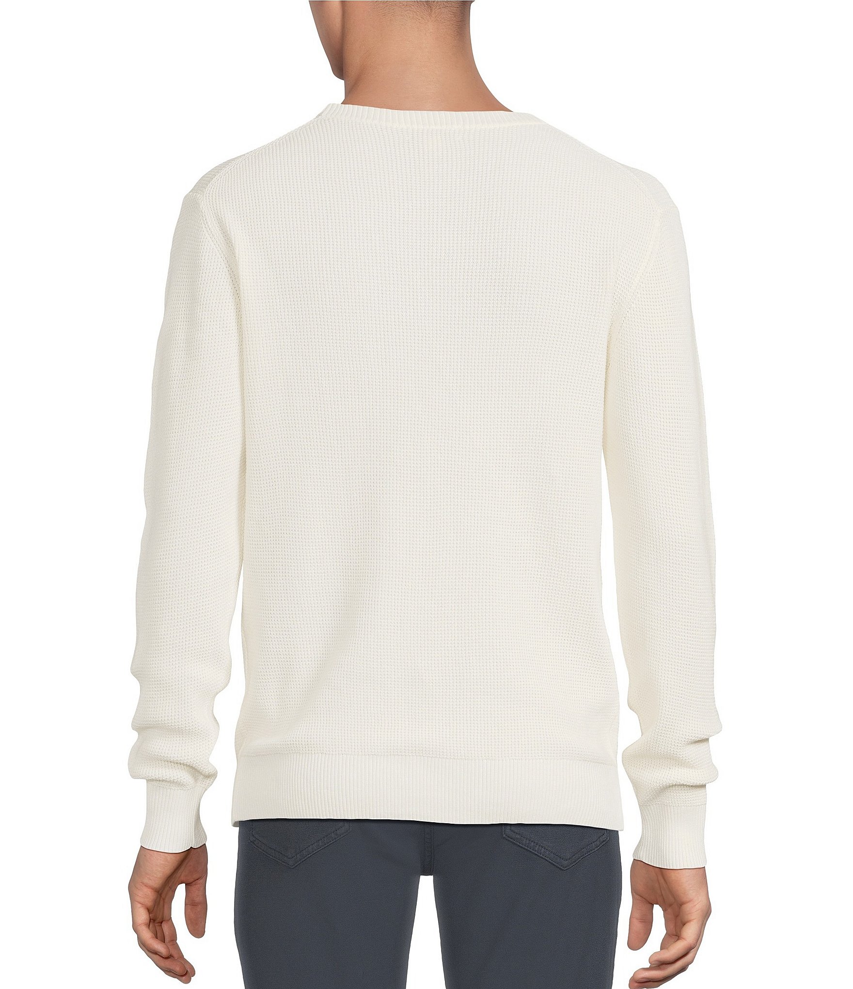 Rowm Long Sleeve solid Garment Dyed Waffle Crew Neck Sweater