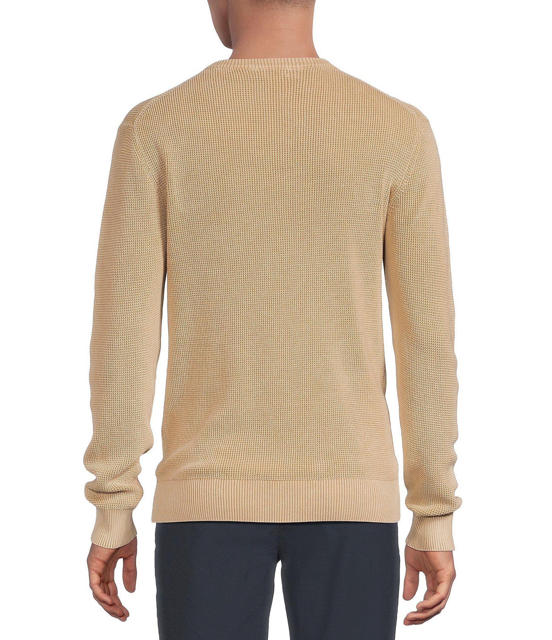 Rowm Long Sleeve solid Garment Dyed Waffle Crew Neck Sweater