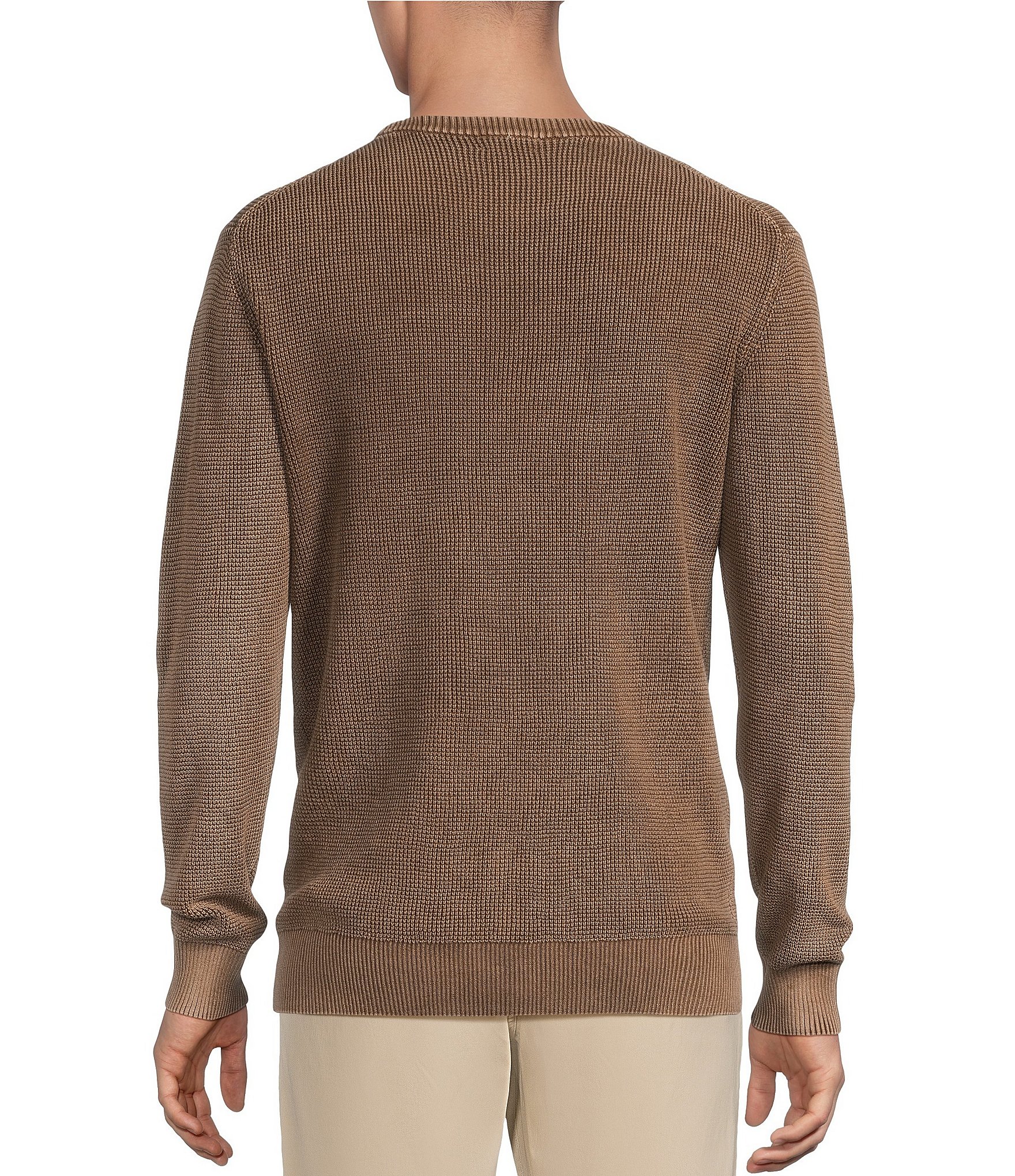 Rowm Long Sleeve solid Garment Dyed Waffle Crew Neck Sweater