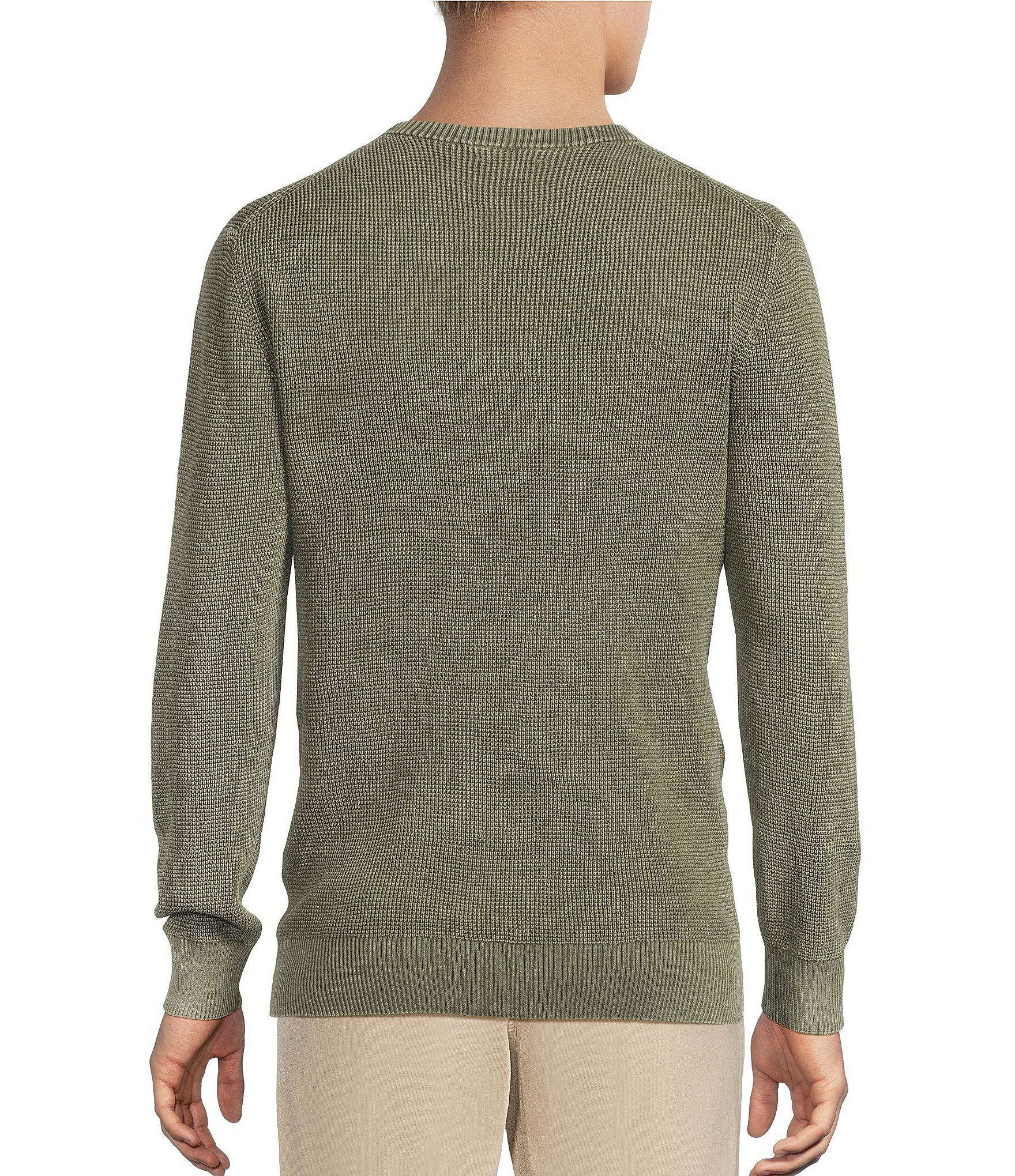 Rowm Long Sleeve solid Garment Dyed Waffle Crew Neck Sweater