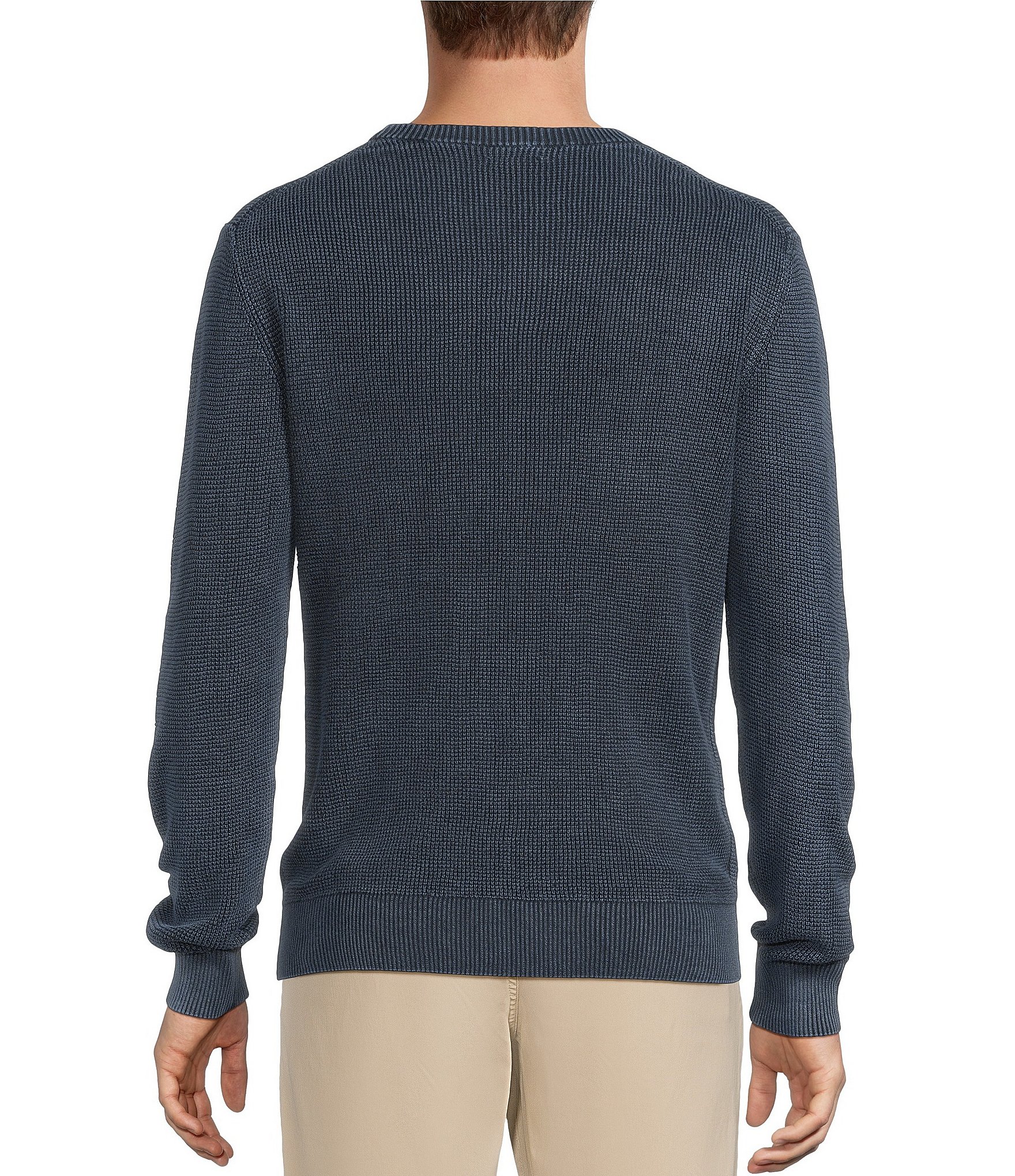 Rowm Long Sleeve solid Garment Dyed Waffle Crew Neck Sweater
