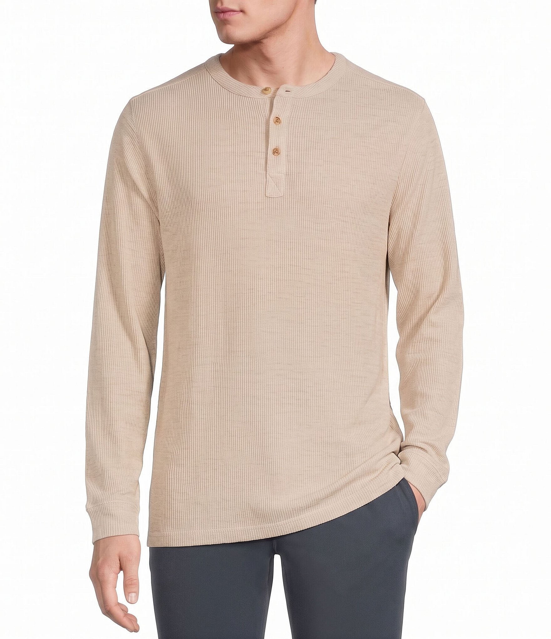Rowm Long Sleeve Solid Ribbed Henley