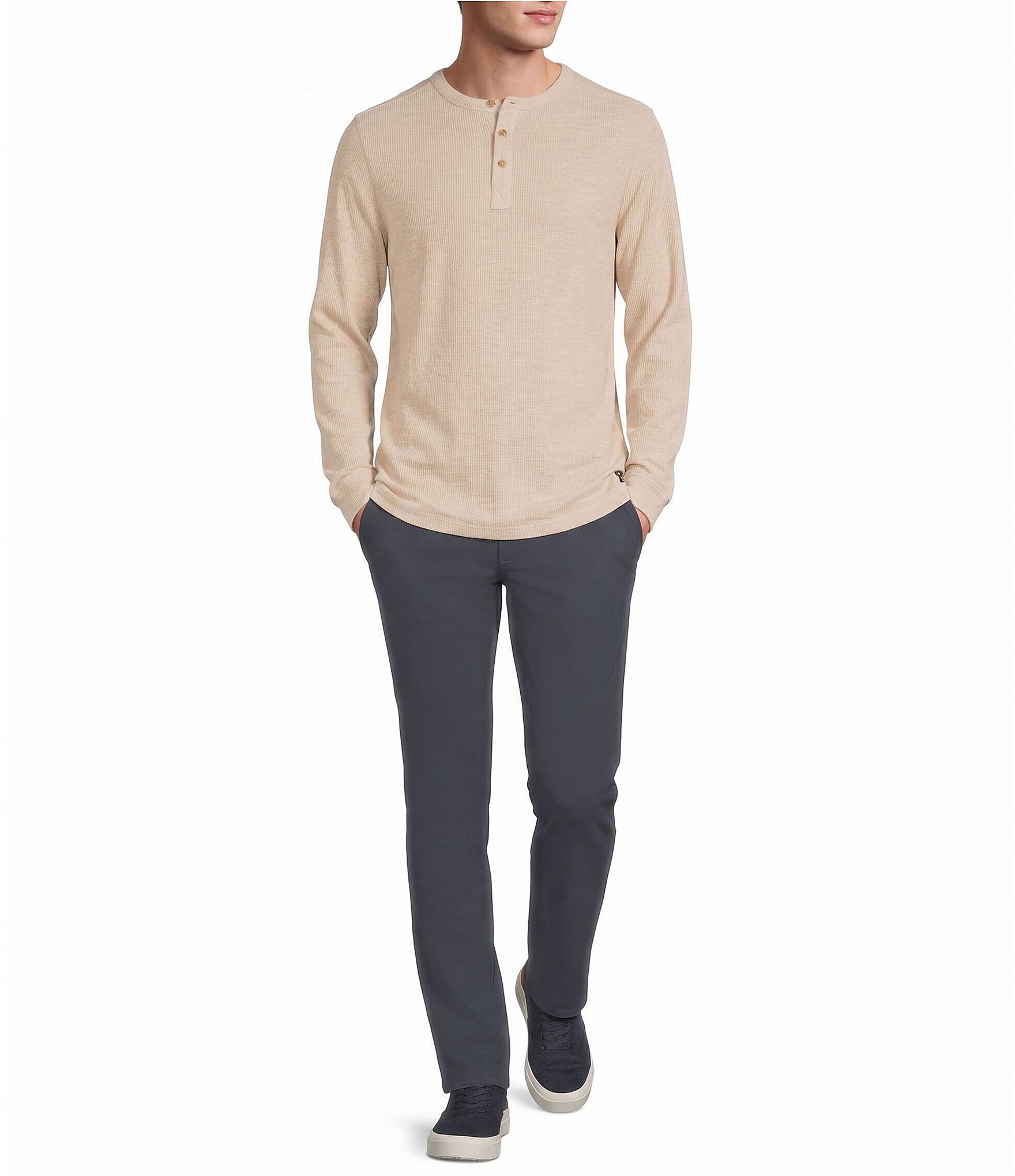 Rowm Long Sleeve Solid Ribbed Henley