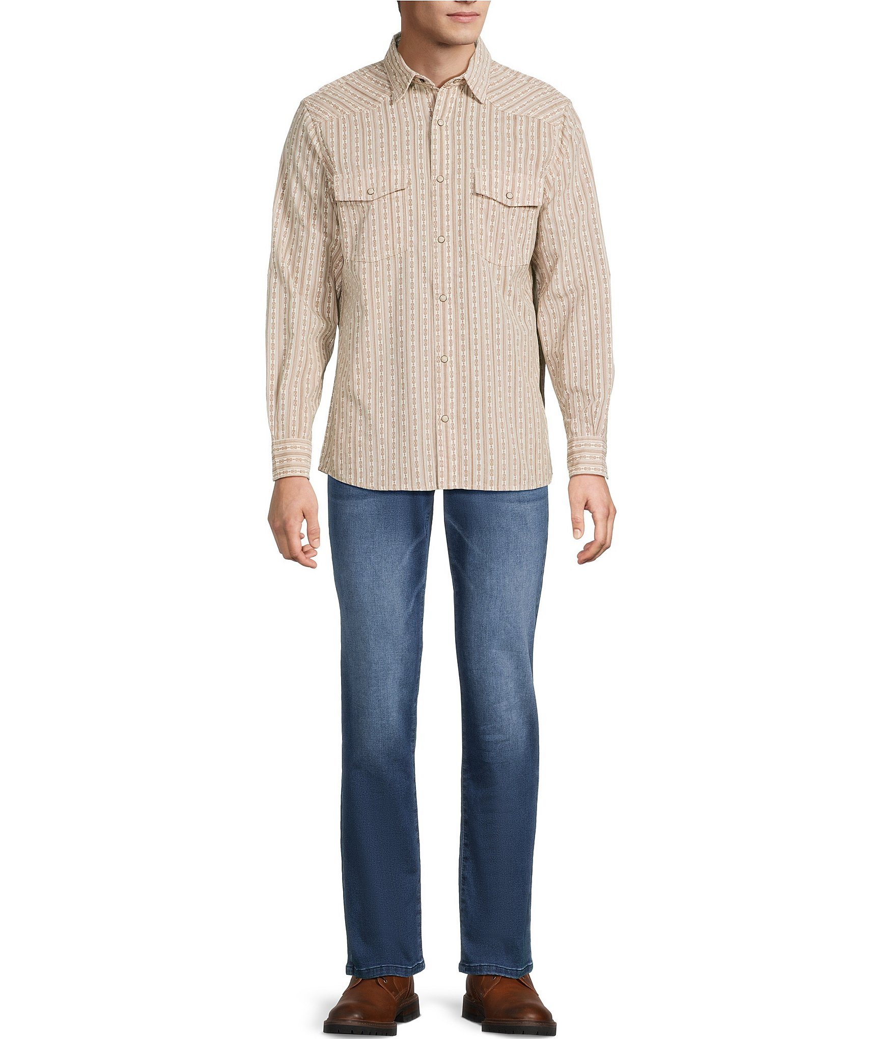 Rowm Long Sleeve Stripe Print Cord Shirt