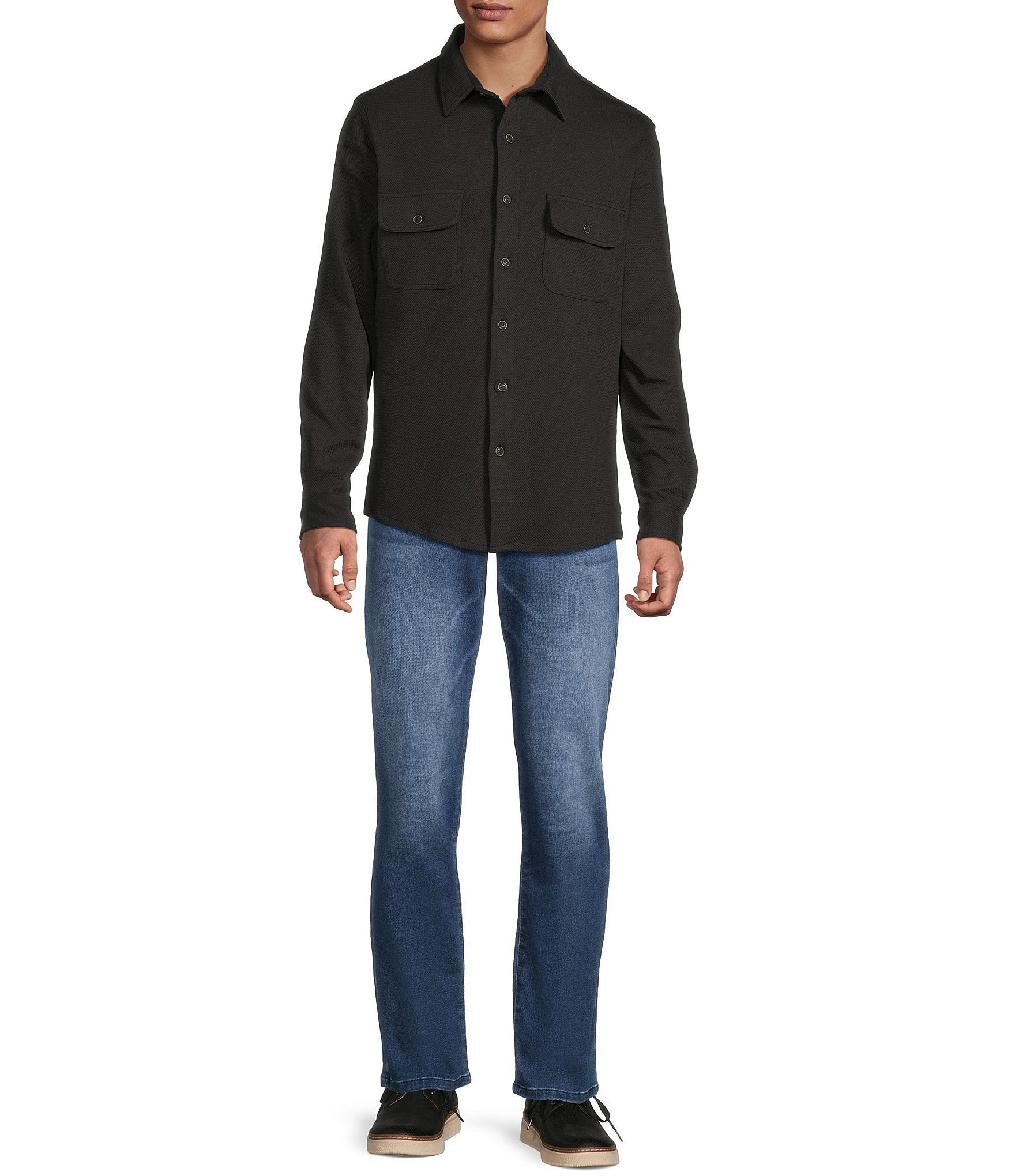 Rowm Long Sleeve Textured Button Front Shirt