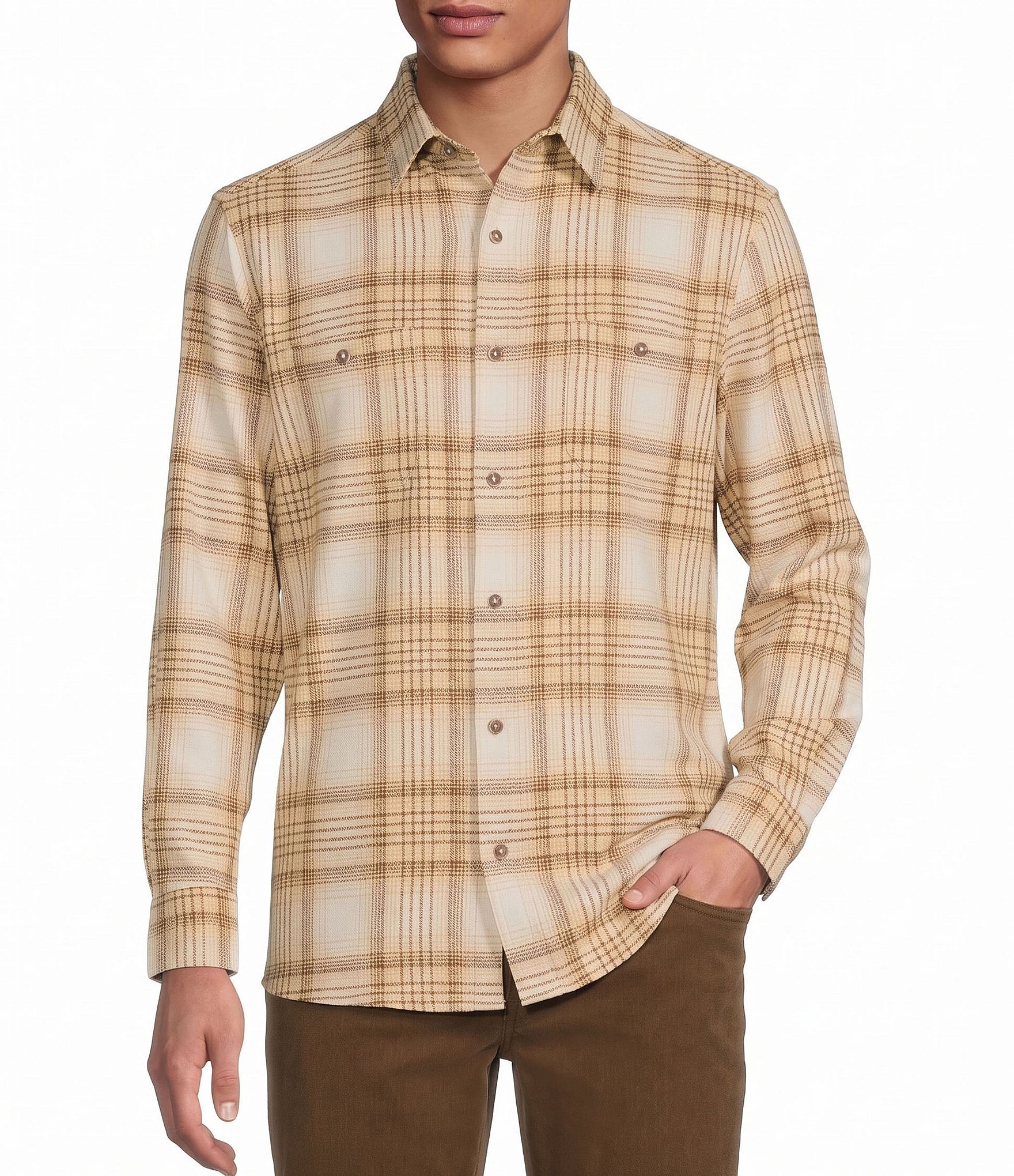 Rowm Long Sleeve Textured Large Plaid Shirt