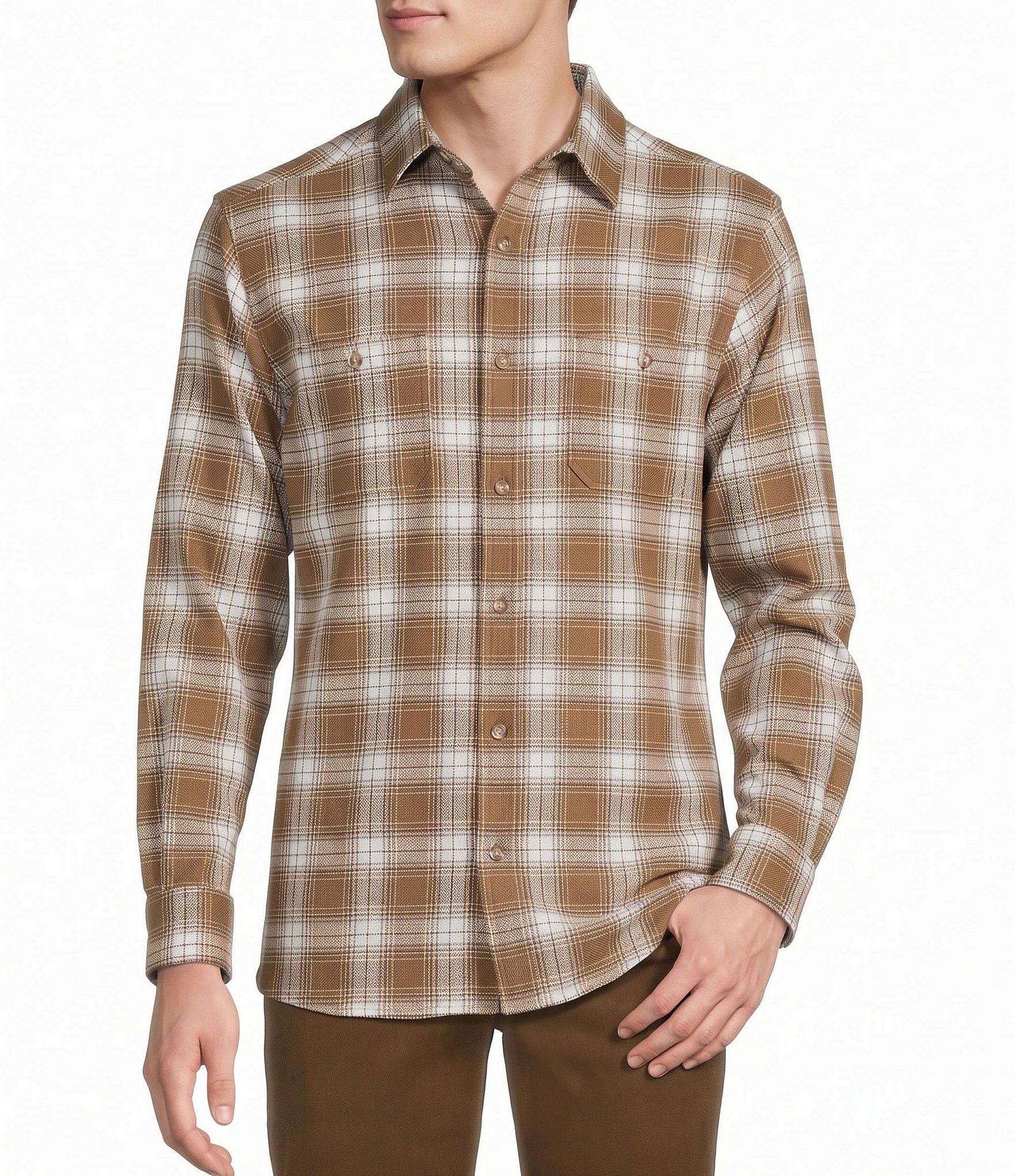 Rowm Long Sleeve Textured Medium Plaid Shirt