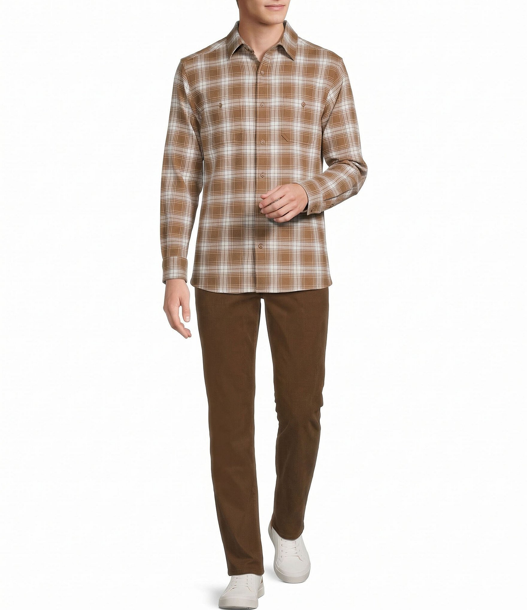 Rowm Long Sleeve Textured Medium Plaid Shirt