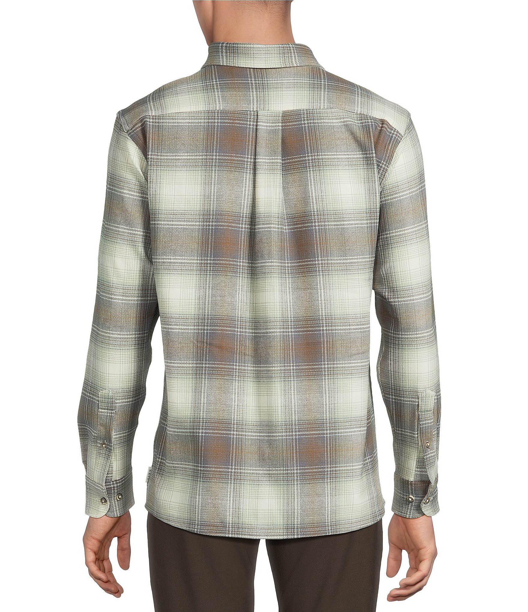Rowm Long Sleeve Textured Ombre Plaid Shirt