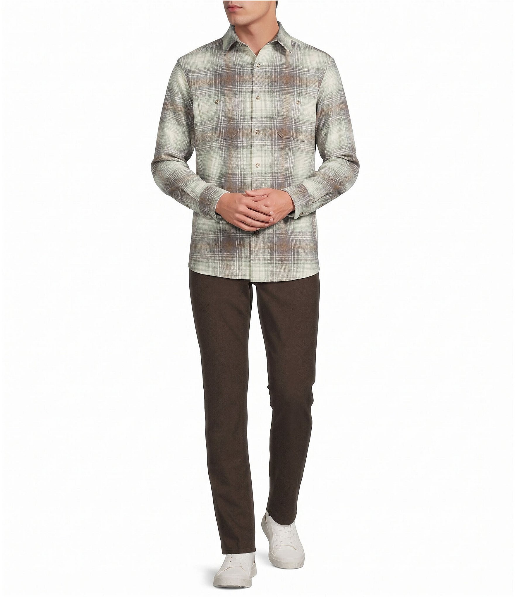 Rowm Long Sleeve Textured Ombre Plaid Shirt
