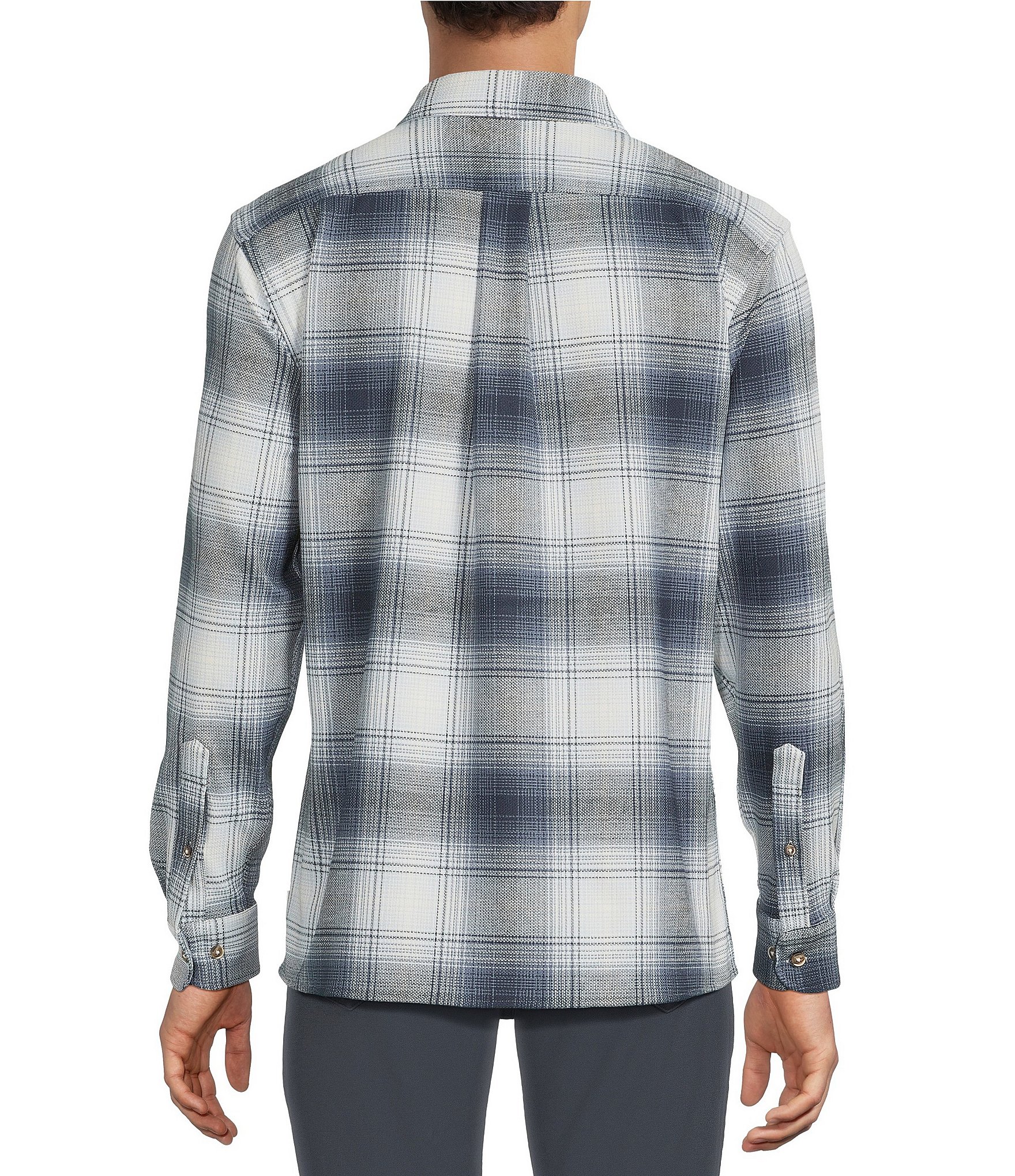 Rowm Long Sleeve Textured Ombre Plaid Shirt