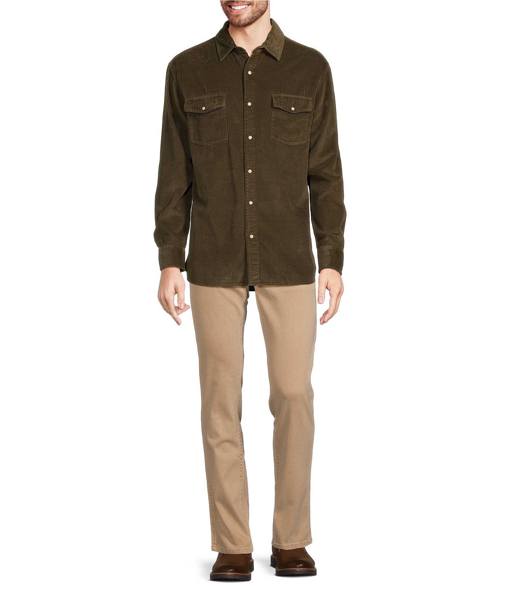 Rowm Nomad Collection Long Sleeve Garment Dyed Corduroy Solid Shirt