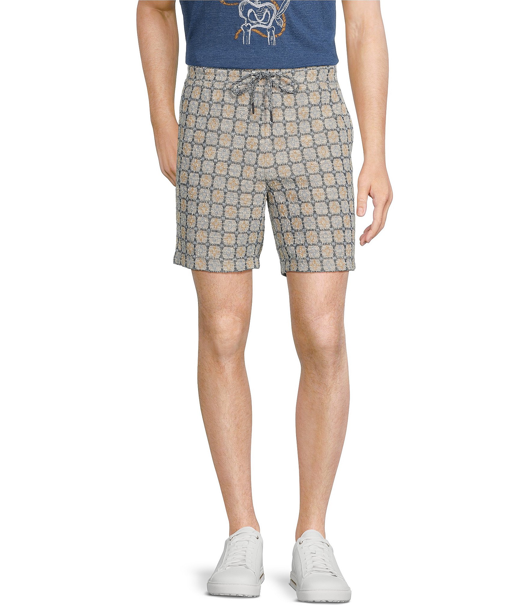 Rowm On The Range Flat Front Jacquard Geometric 7#double; Inseam Shorts