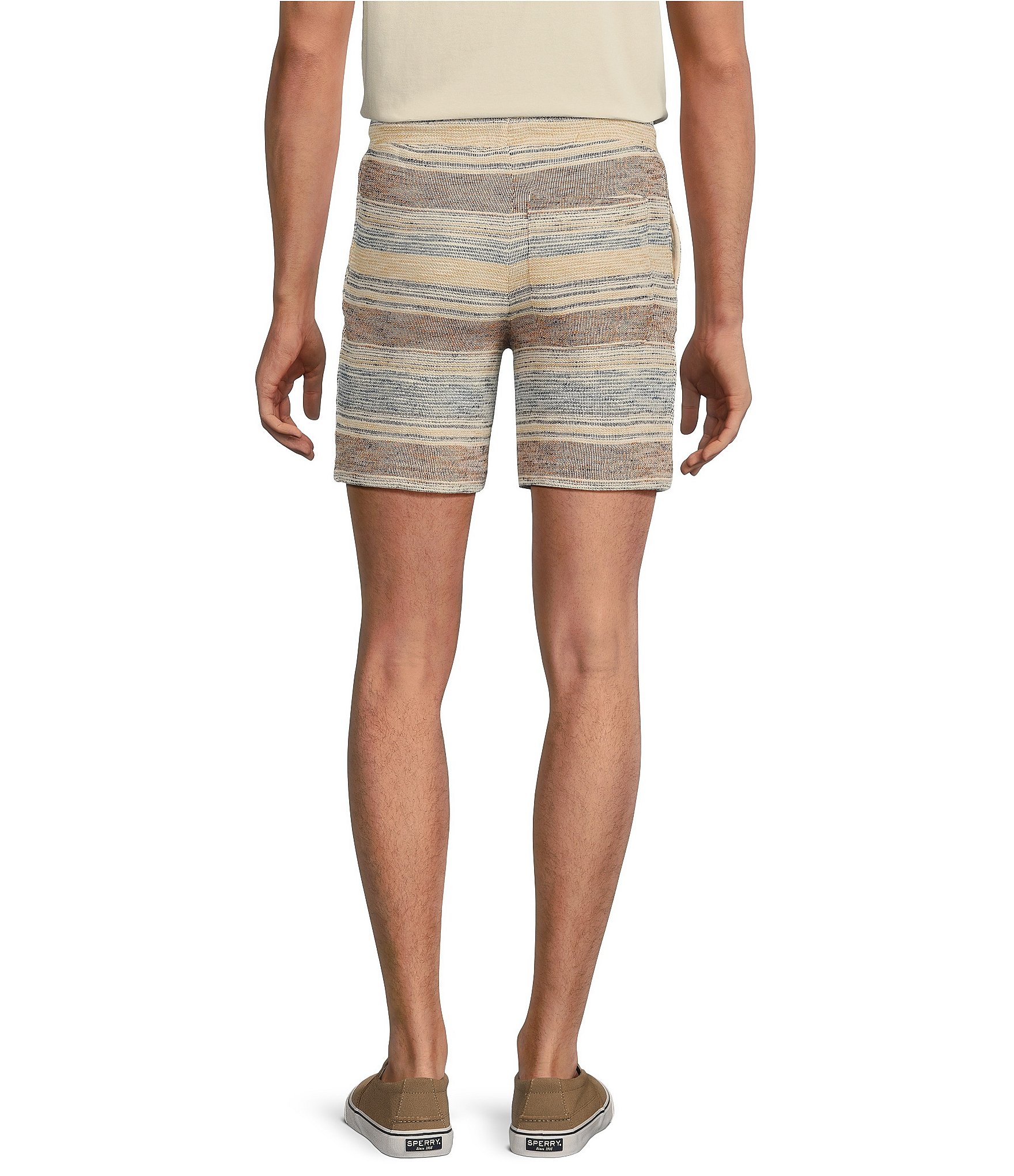 Rowm On The Range Flat Front Striped Slub 7#double; Inseam Shorts