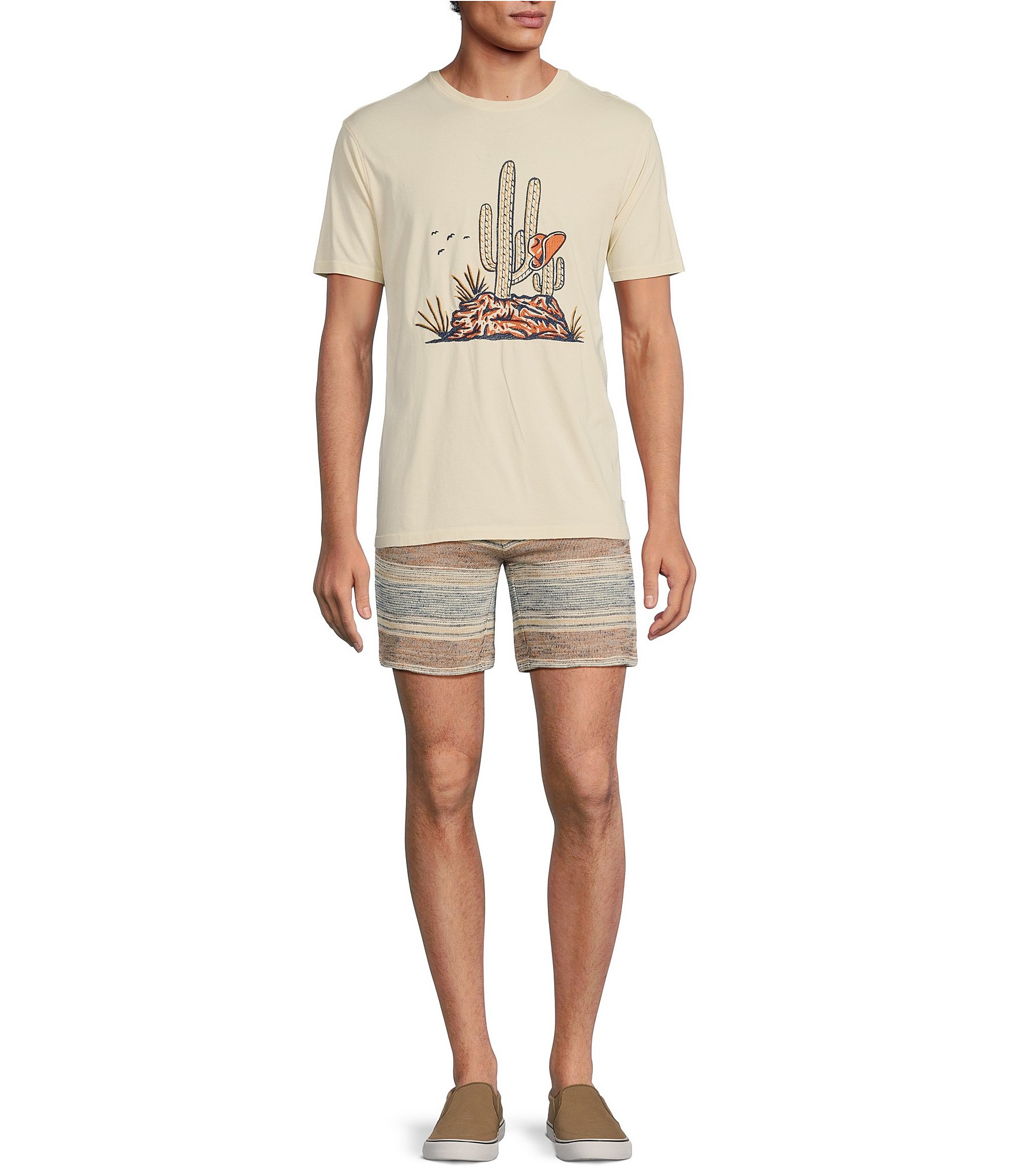 Rowm On The Range Flat Front Striped Slub 7#double; Inseam Shorts