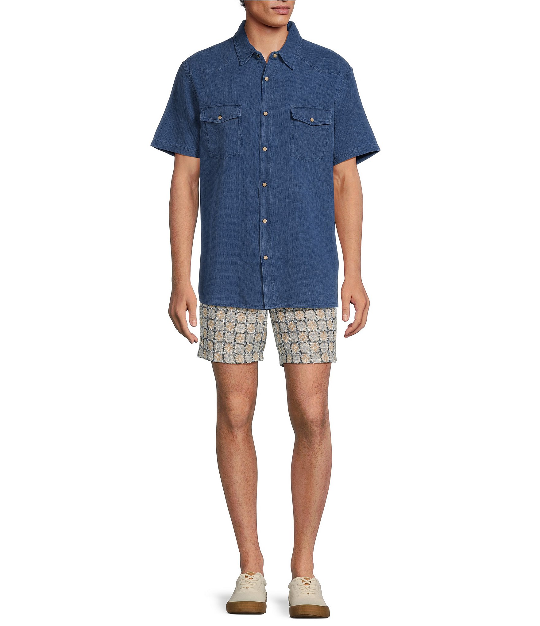 Rowm On The Range Short Sleeve Solid Textured Waffle Western Shirt