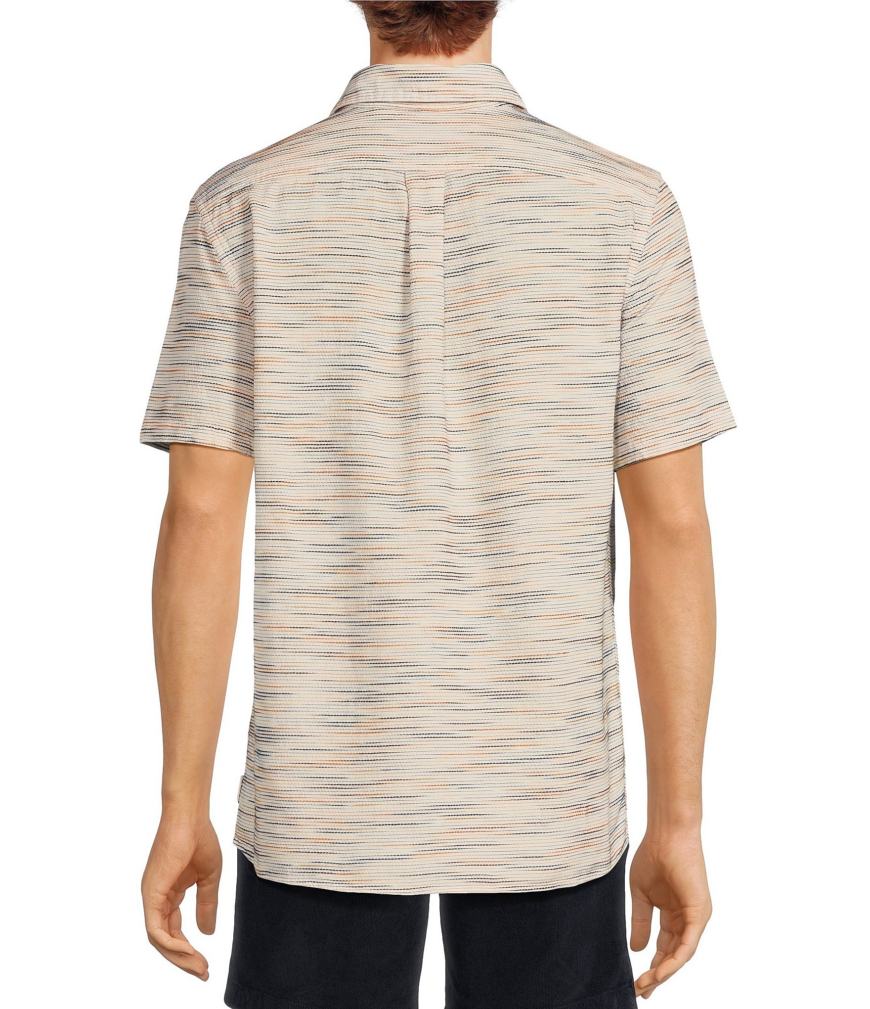 Rowm On The Range Short Sleeve Space Dyed Textured Horizontal Striped Shirt