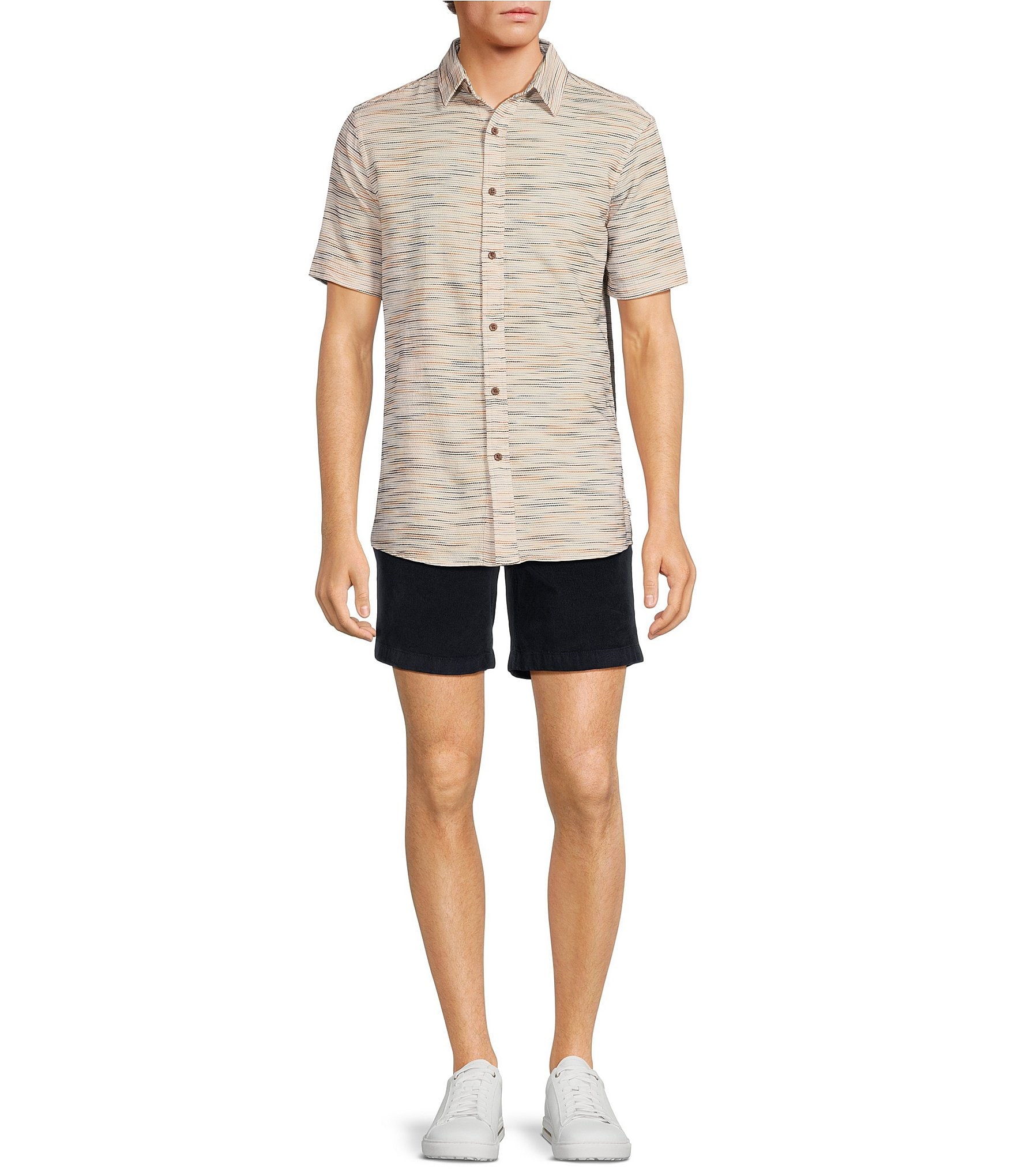 Rowm On The Range Short Sleeve Space Dyed Textured Horizontal Striped Shirt