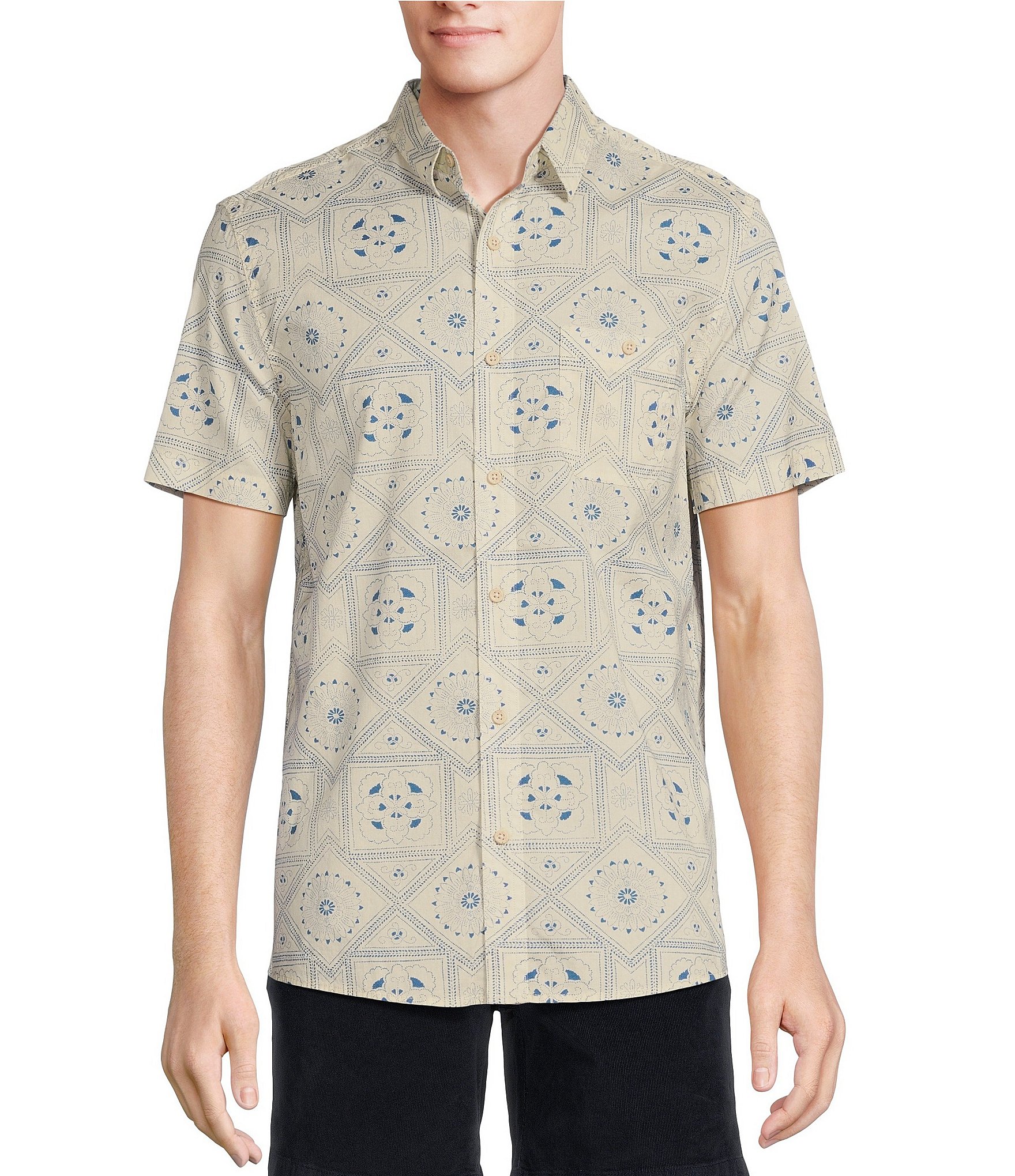 Rowm On The Range Short Sleeve Stretch Poplin Bandana Print Shirt