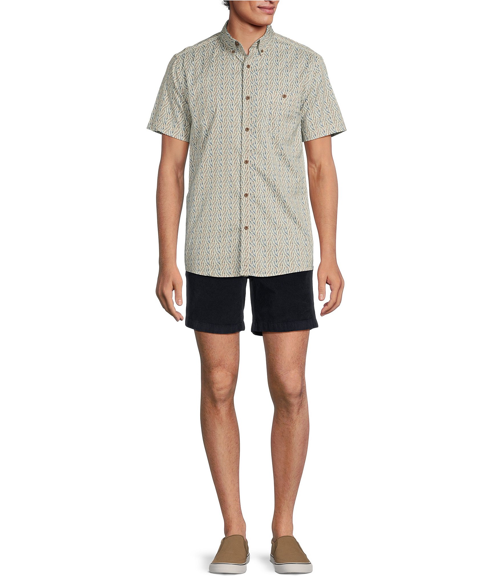 Rowm On The Range Short Sleeve Stretch Poplin Braided Print Shirt