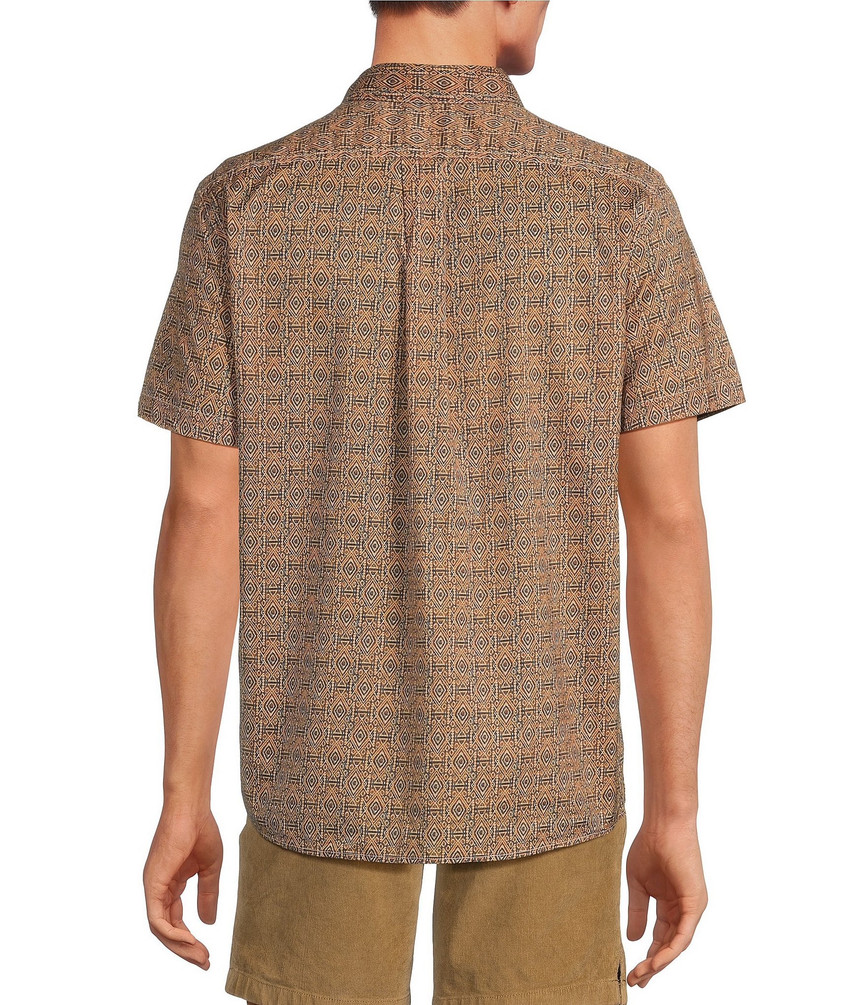 Rowm On The Range Short Sleeve Stretch Poplin Geometric Diamond Print Shirt