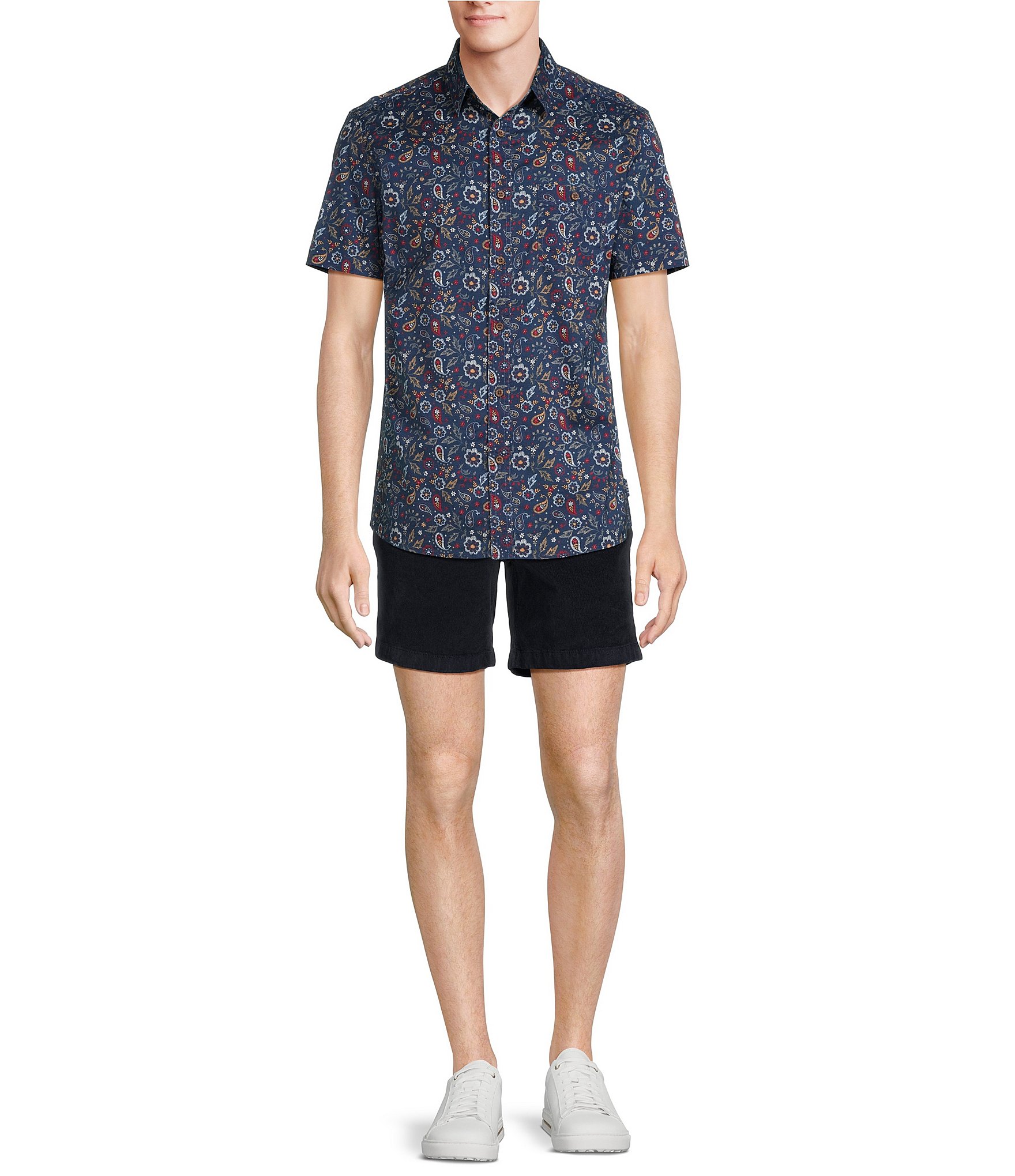 Rowm On The Range Short Sleeve Stretch Poplin Paisley Print Shirt