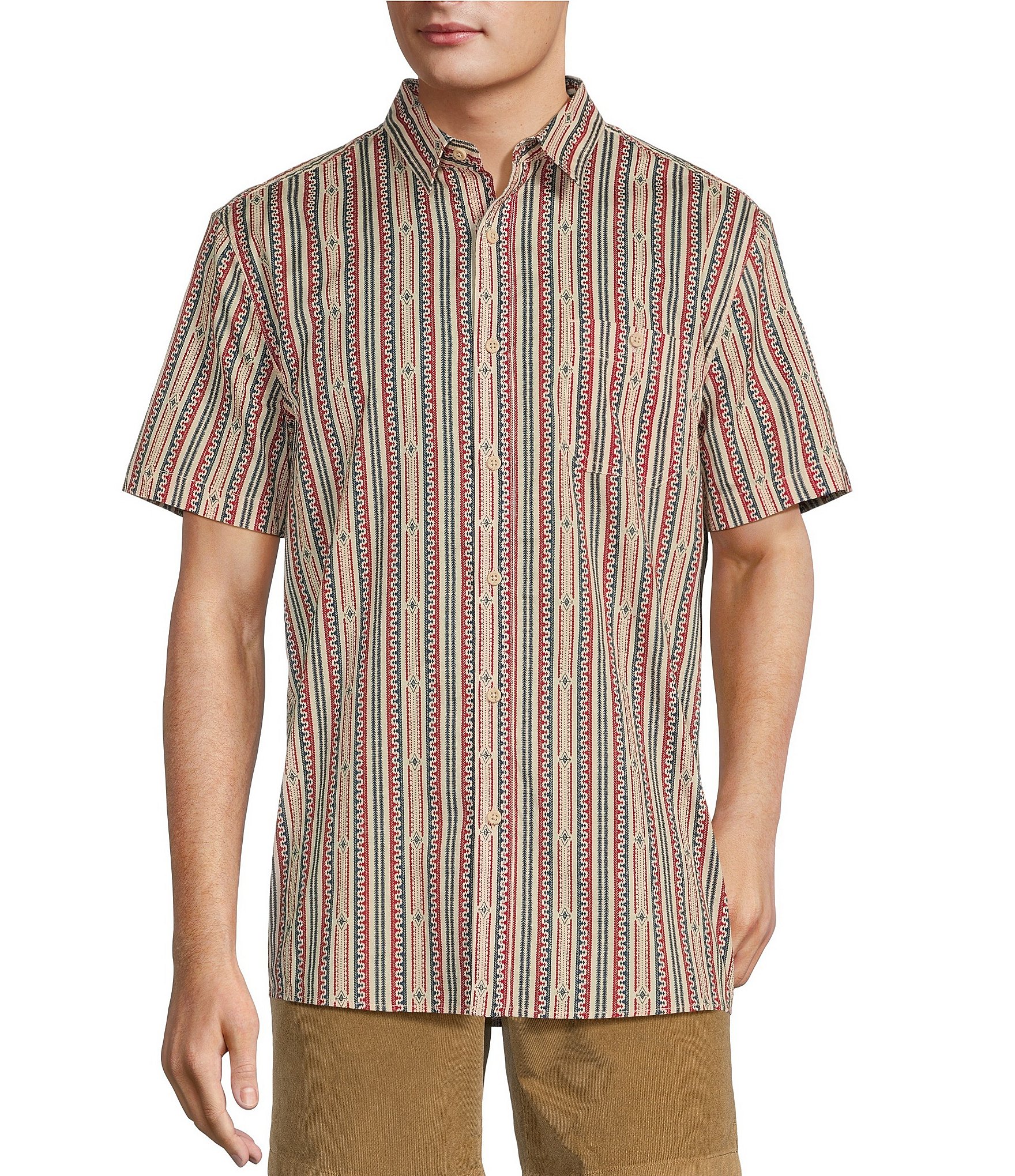 Rowm On The Range Short Sleeve Stretch Poplin Stripe Print Shirt