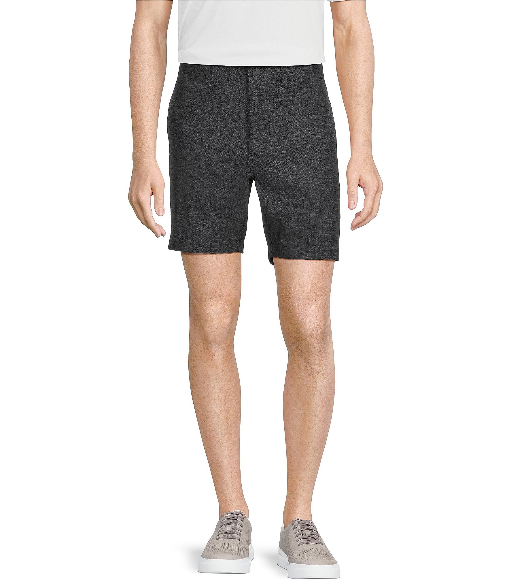 Rowm Rec & Relax Flat Front Solid Textured 7#double; Inseam Shorts