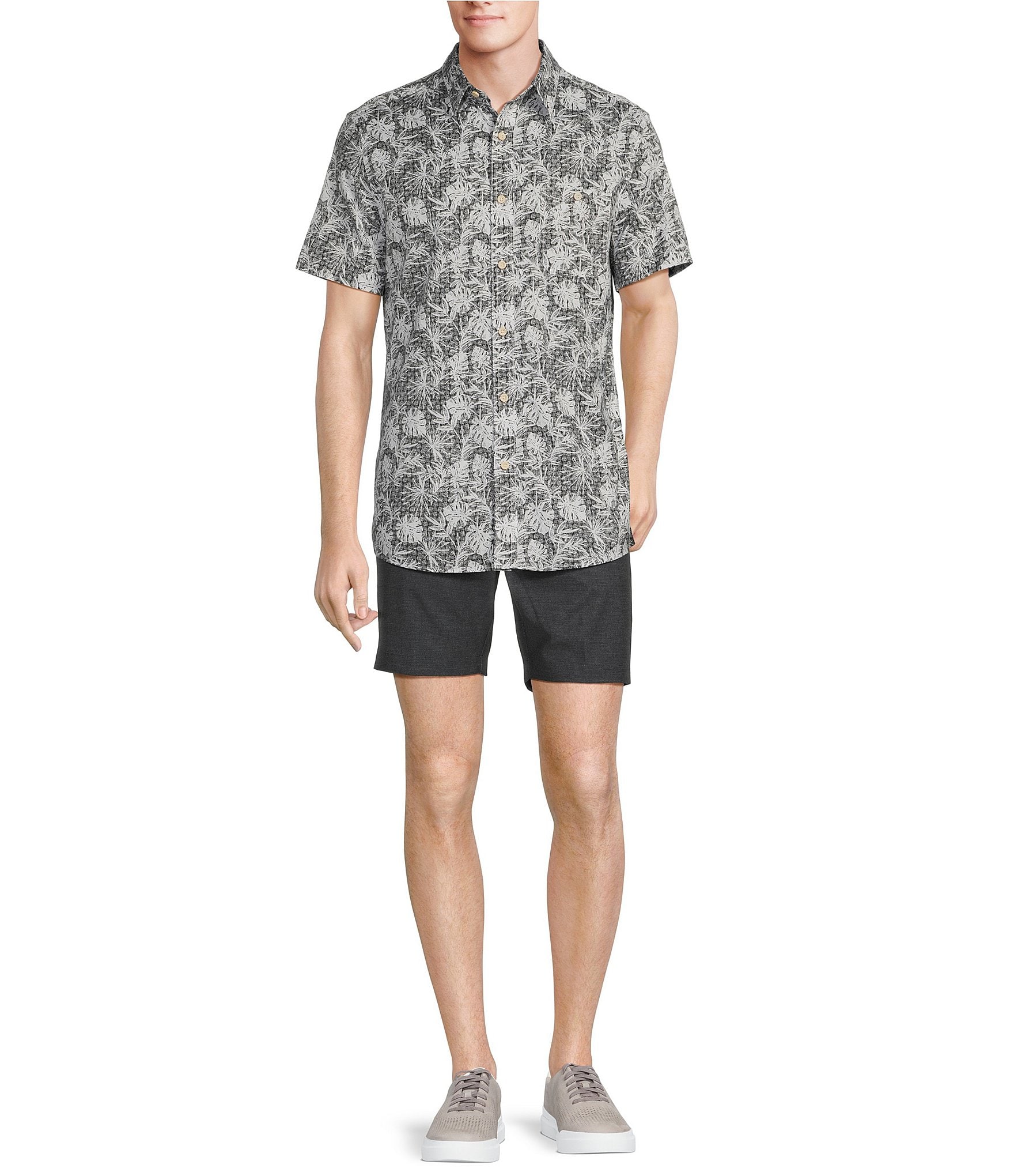 Rowm Rec & Relax Flat Front Solid Textured 7#double; Inseam Shorts