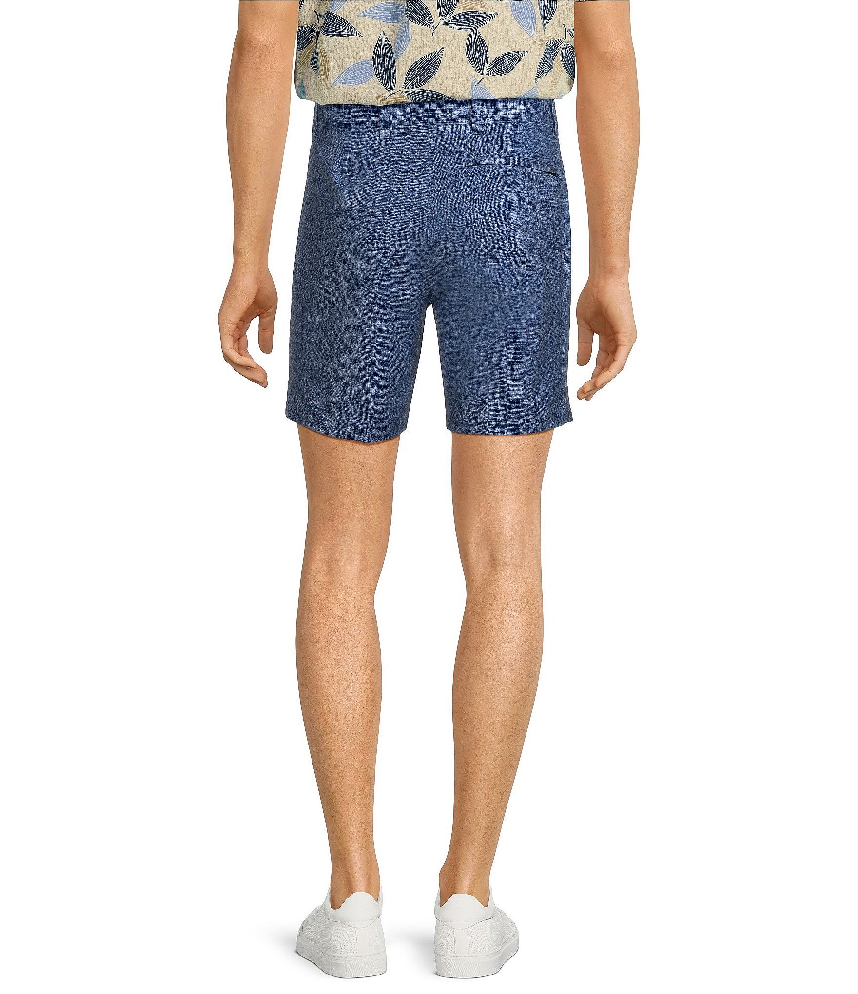 Rowm Rec & Relax Flat Front Solid Textured 7#double; Inseam Shorts