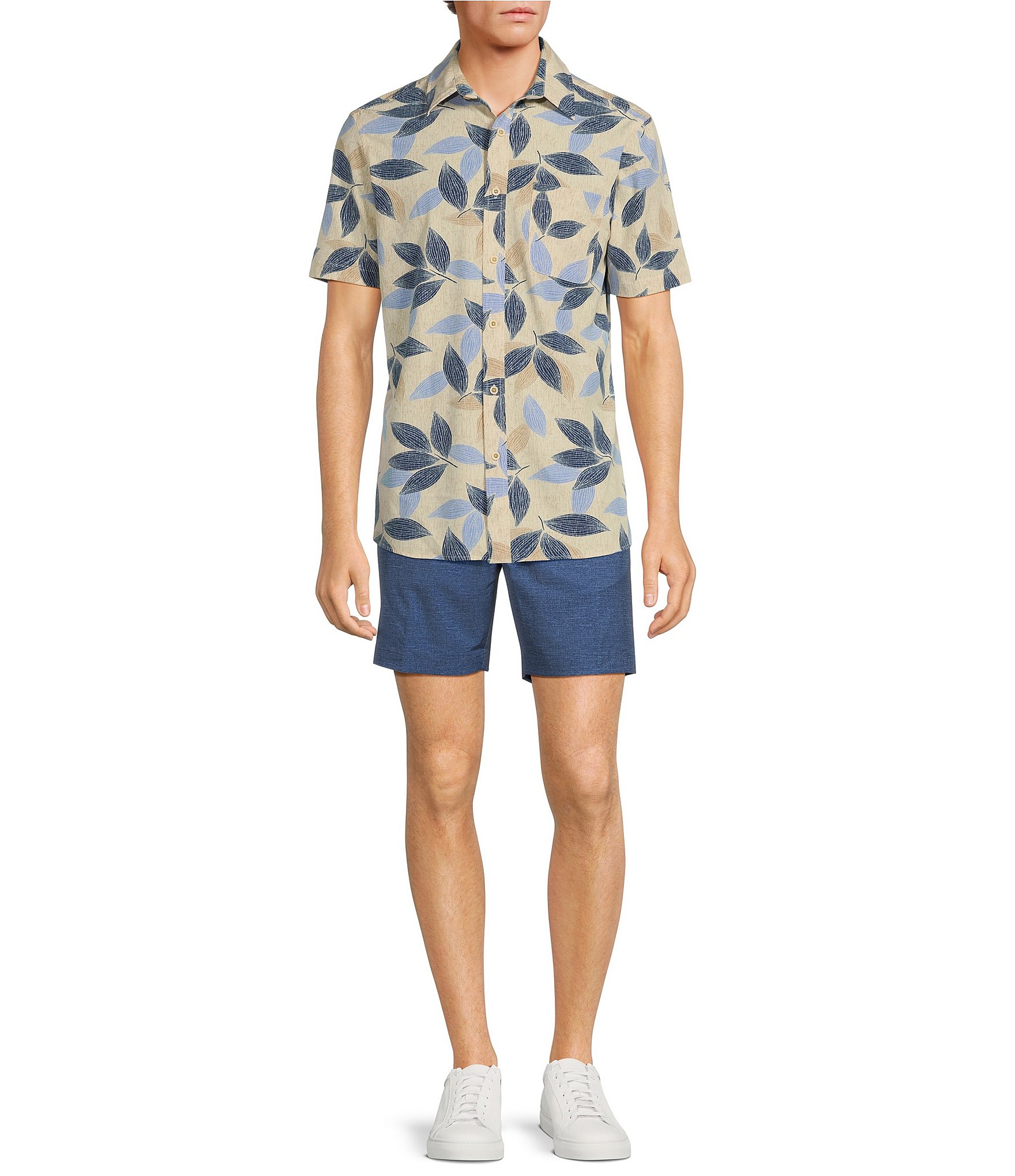 Rowm Rec & Relax Flat Front Solid Textured 7#double; Inseam Shorts