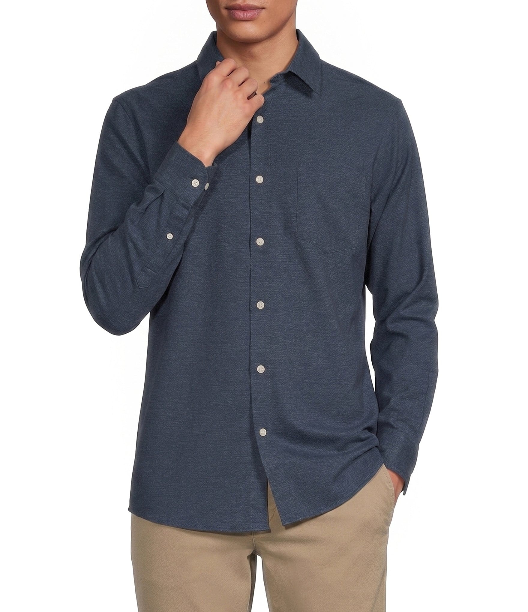 Rowm Rec + Relax Long Sleeve Solid Texture Shirt