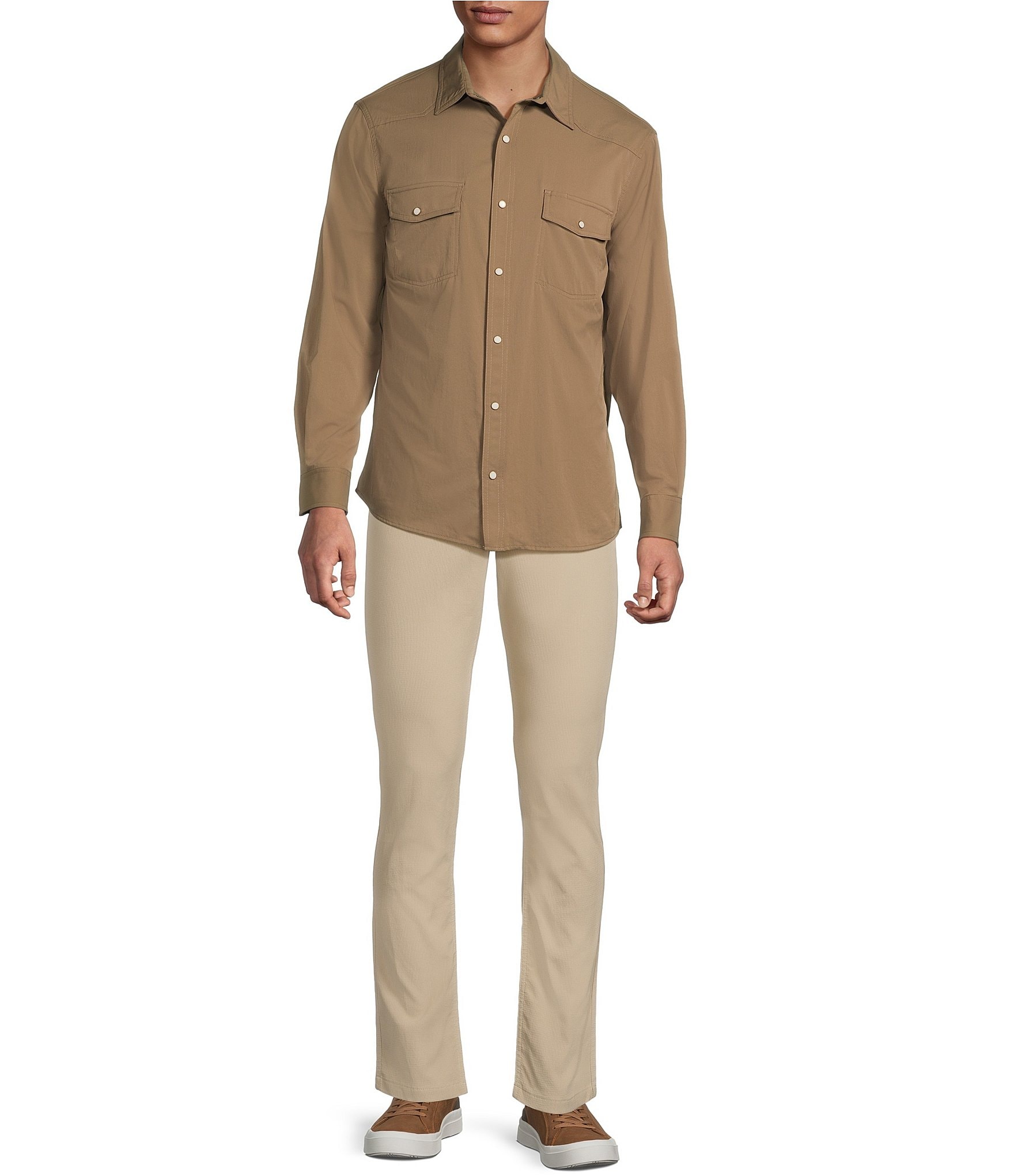 Rowm Rec + Relax Performance Flat Front Solid 5-Pocket Pants