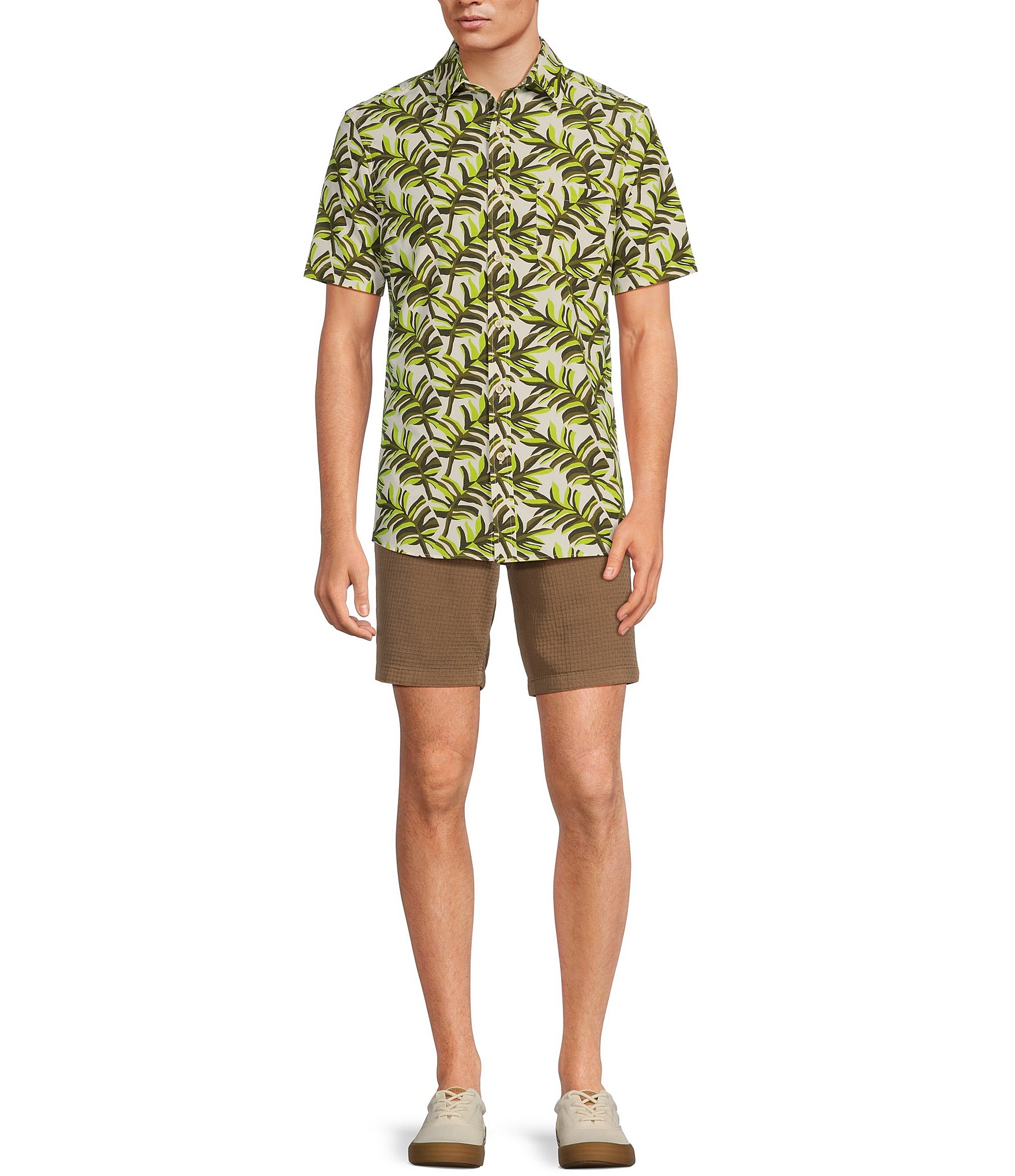 Rowm Rec & Relax Performance Short Sleeve Leaf Print Shirt