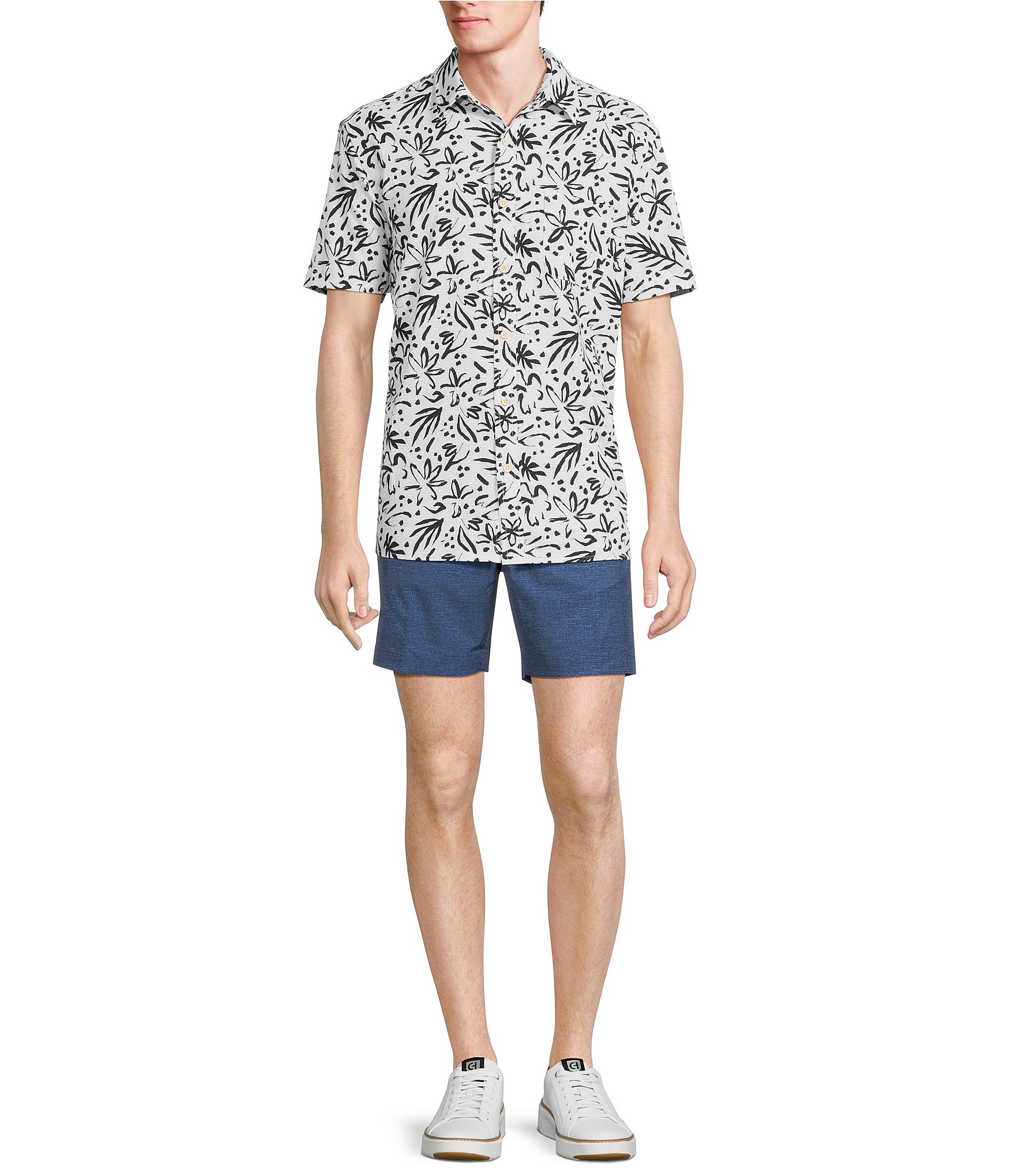 Rowm Rec & Relax Short Sleeve Mesh Abstract Print Shirt