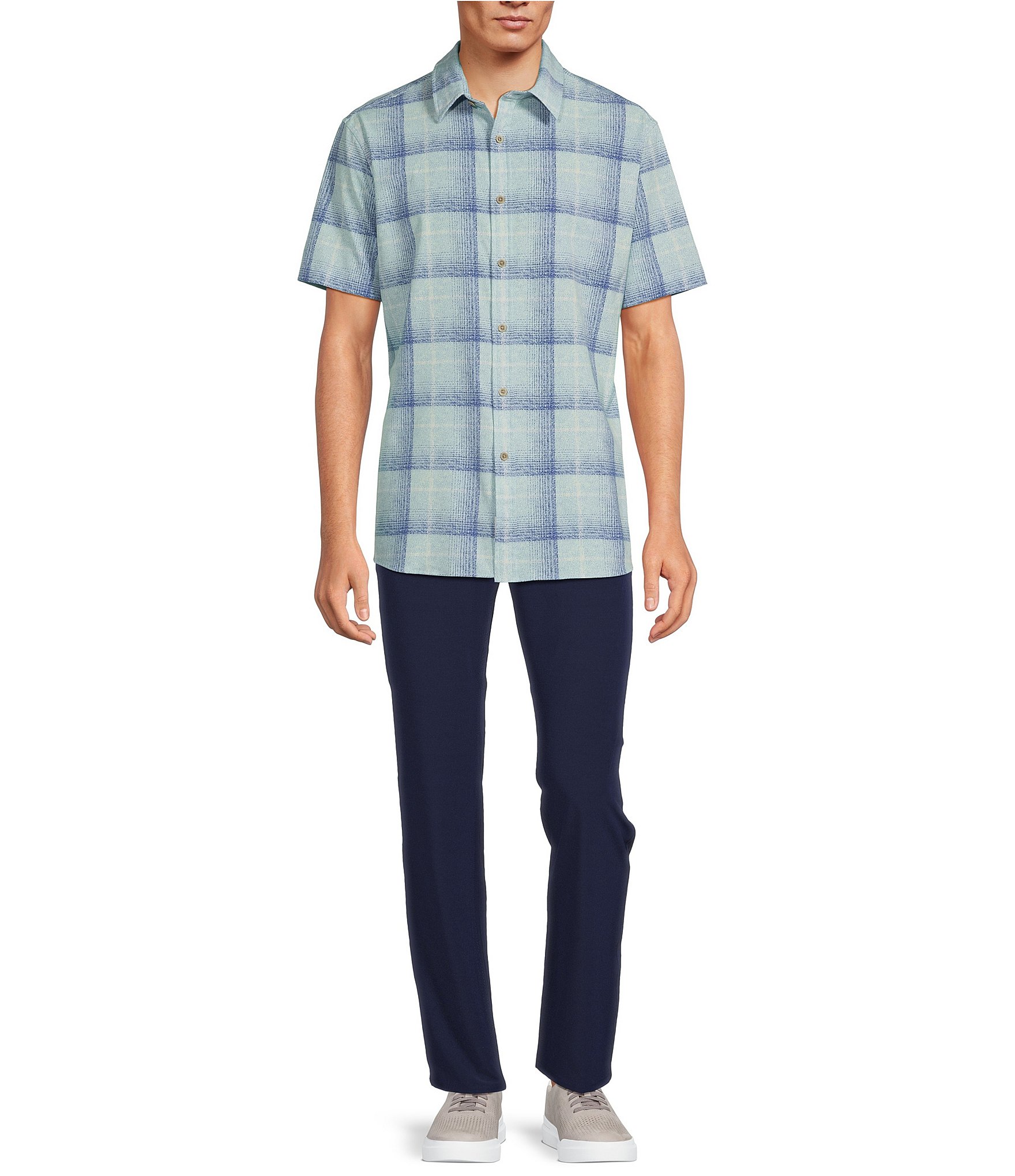 Rowm Rec & Relax Short Sleeve Performance Large Plaid Shirt