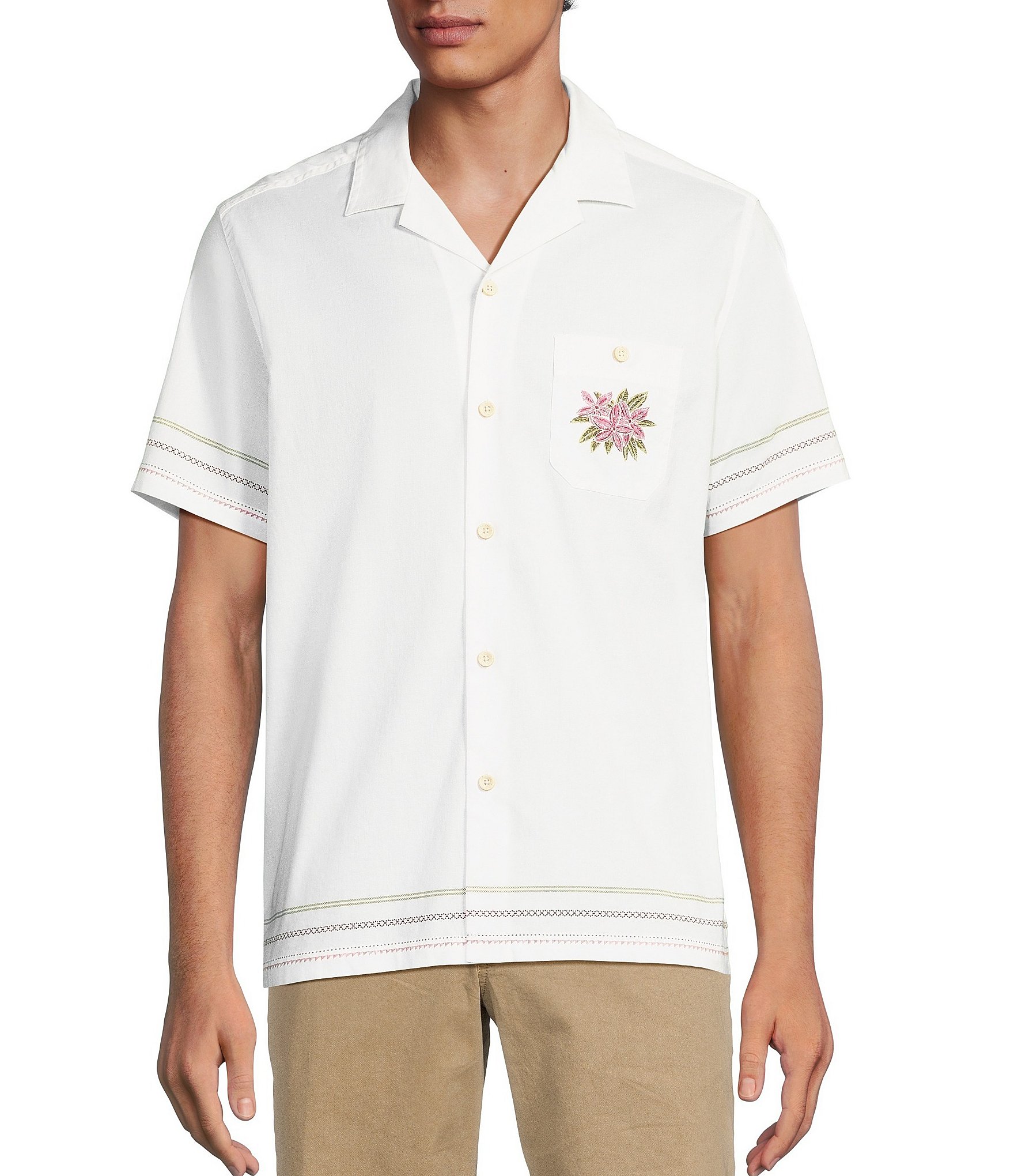 Rowm Short Sleeve Border And Pocket Print Detail Camp Shirt