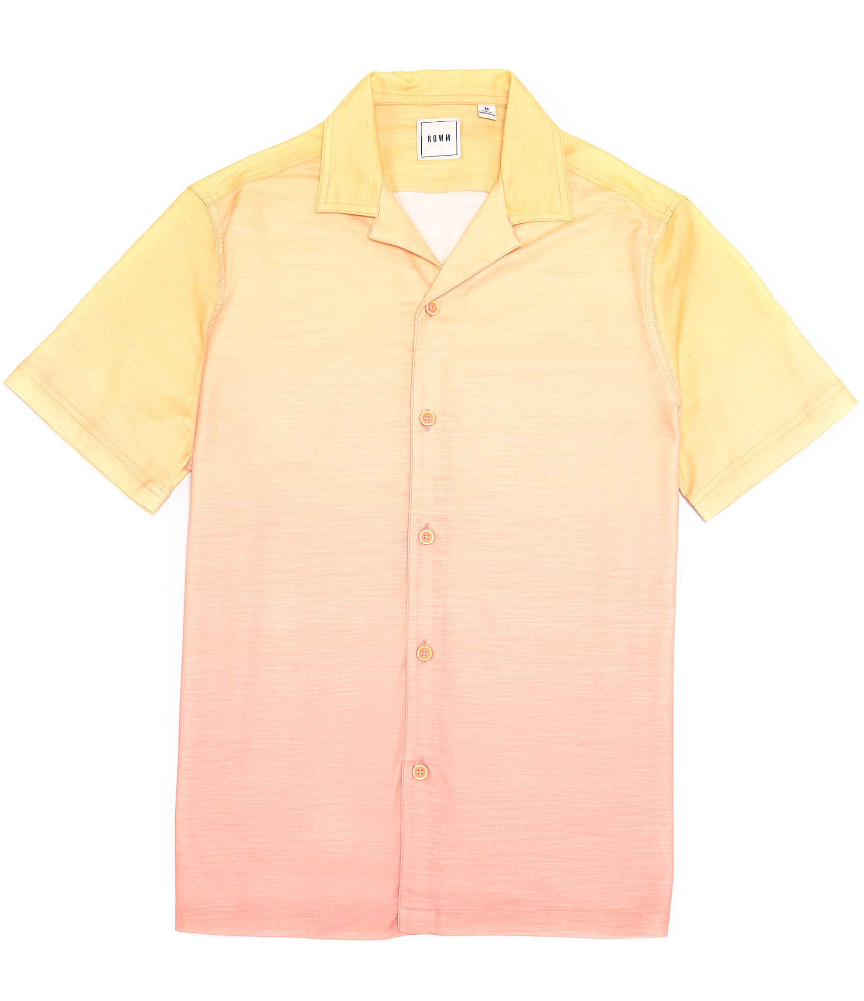 Rowm Short Sleeve Camp Collar Ombre Print Button Front Shirt