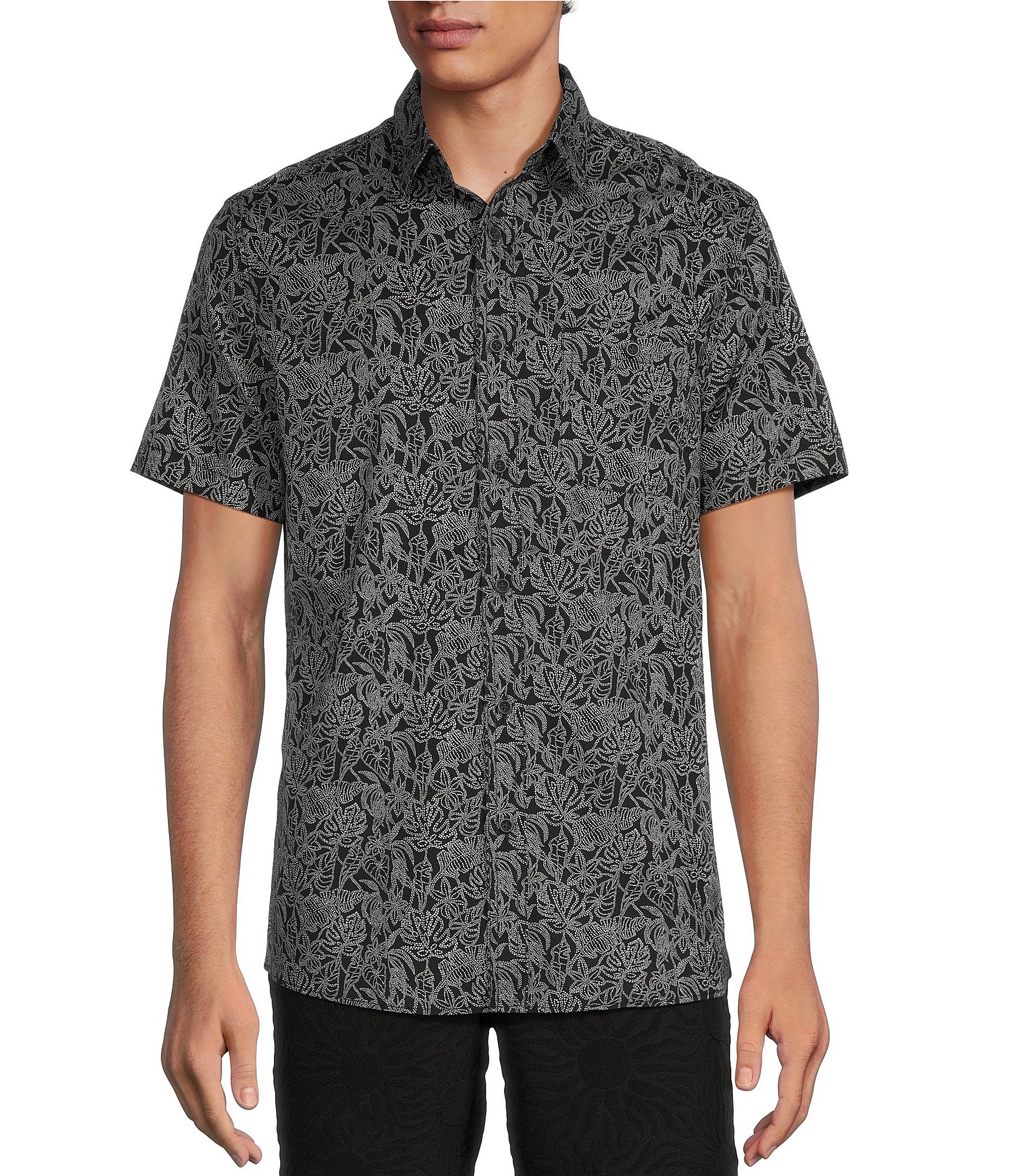 Rowm Short Sleeve Dot Floral Print Shirt