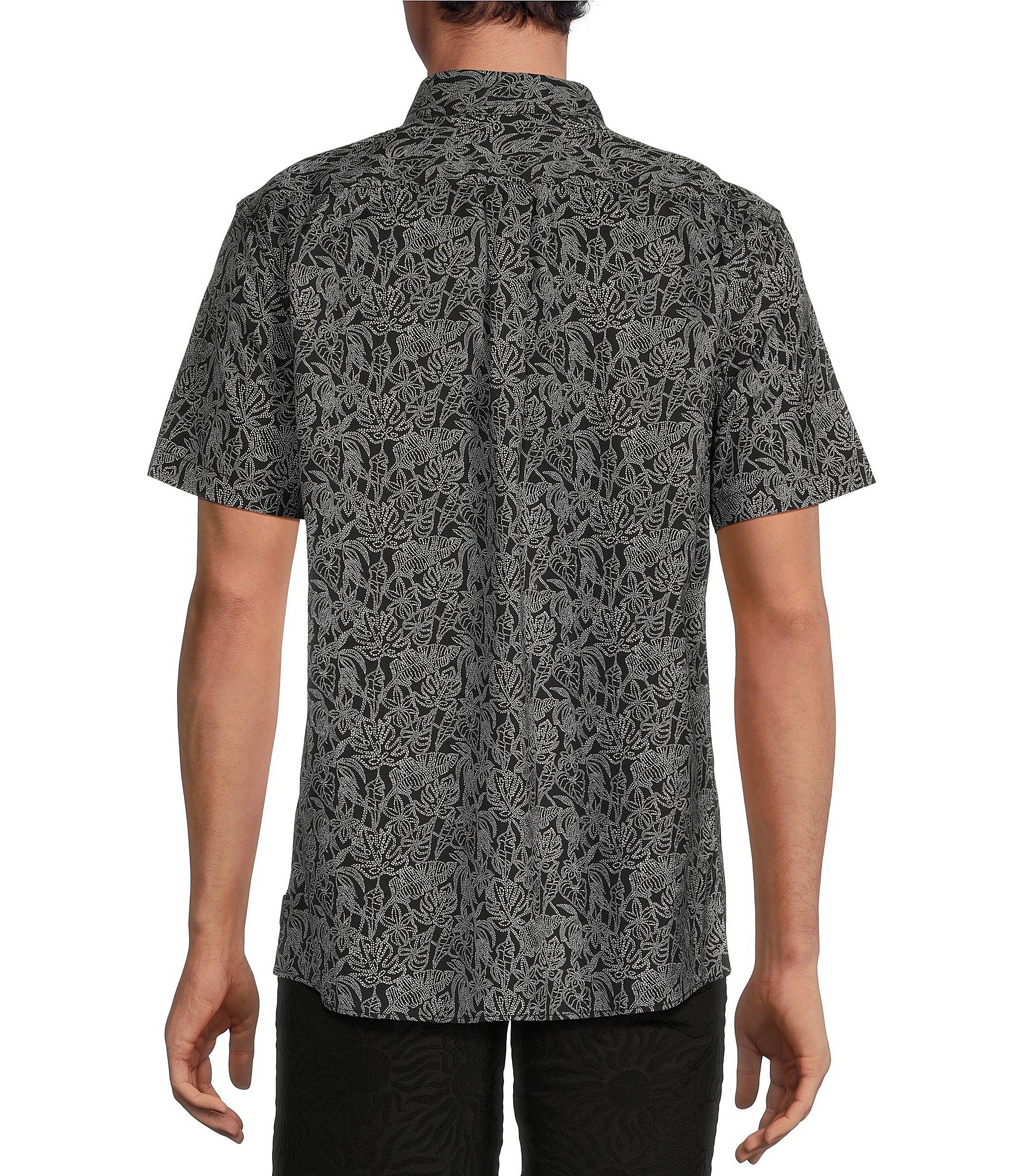 Rowm Short Sleeve Dot Floral Print Shirt