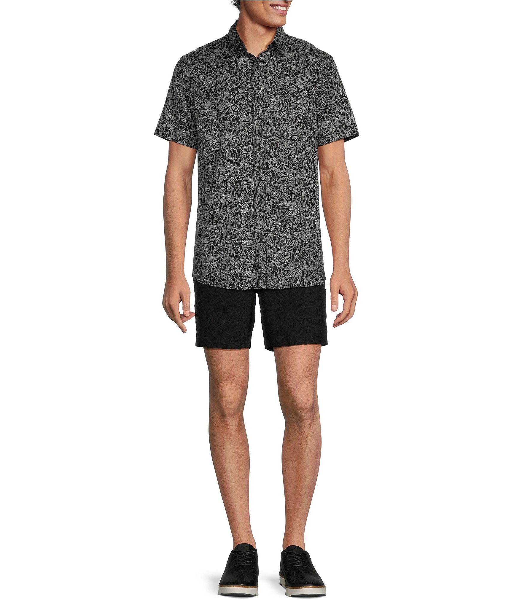 Rowm Short Sleeve Dot Floral Print Shirt