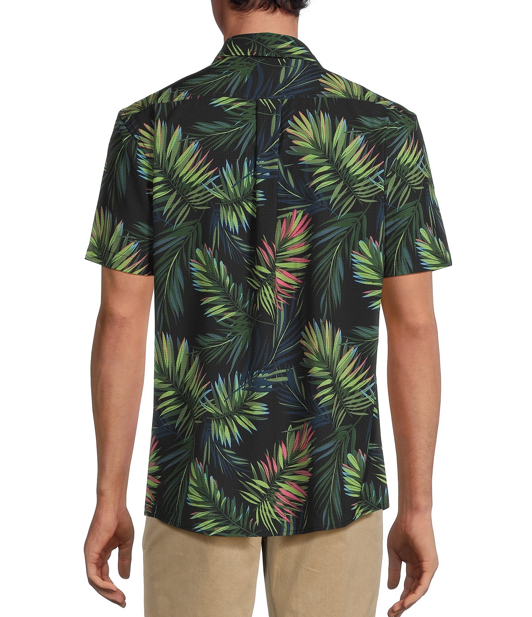 Rowm Short Sleeve Mesh Tropical Palm Print Shirt