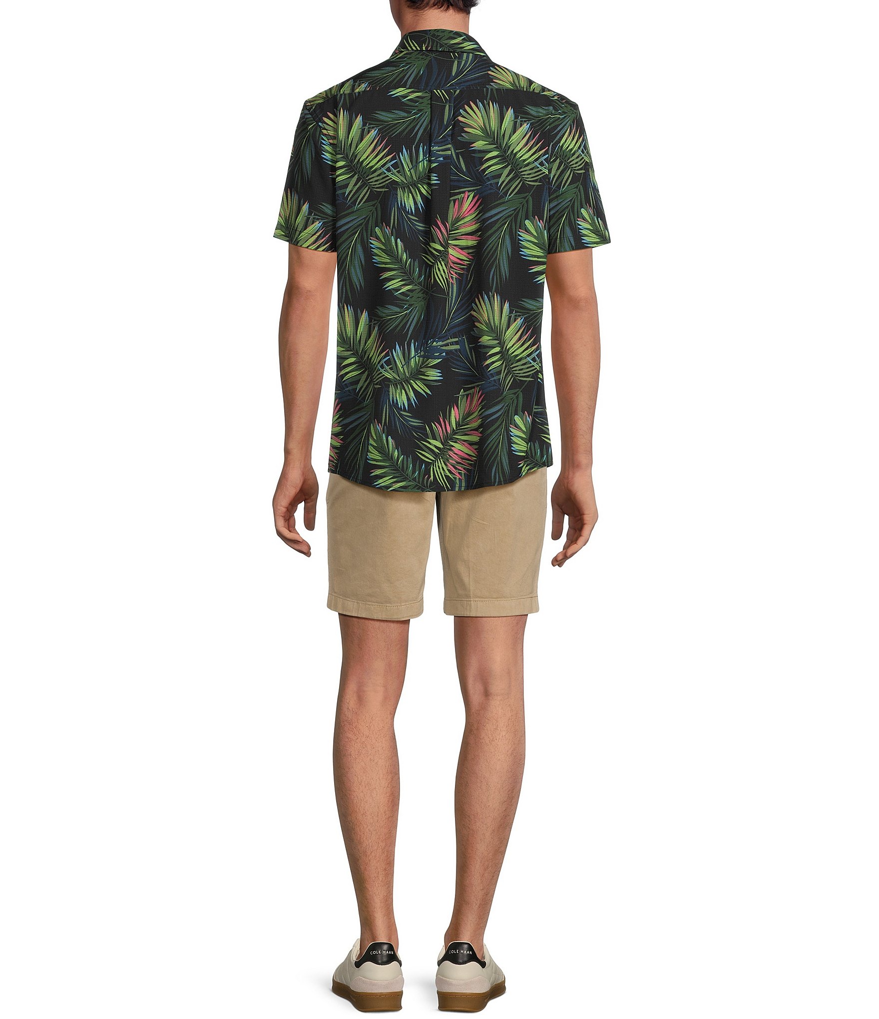 Rowm Short Sleeve Mesh Tropical Palm Print Shirt