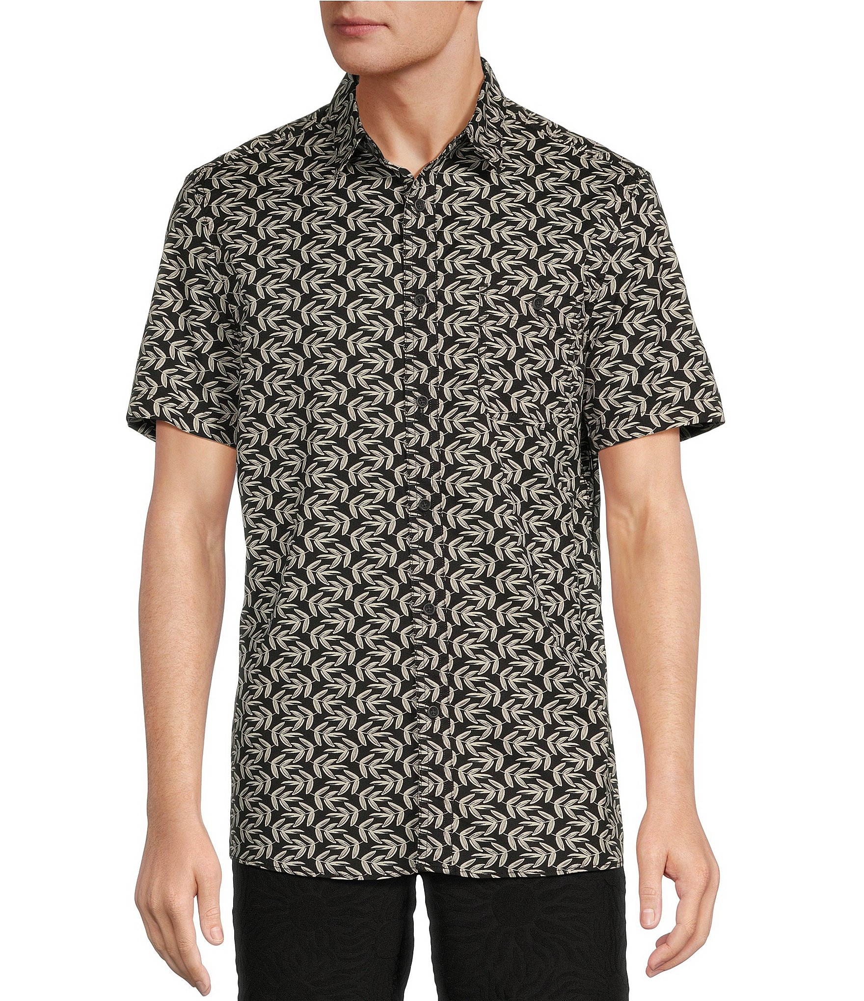 Rowm Short Sleeve Mini Leaf Print Shirt